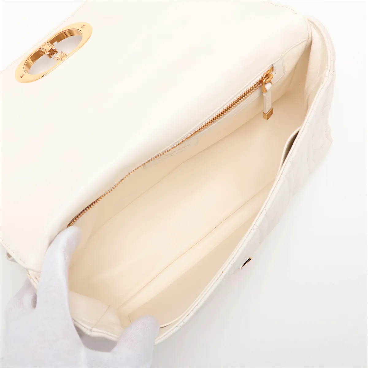 Cannage Caro Leather Chain Shoulder Bag, White — view 7