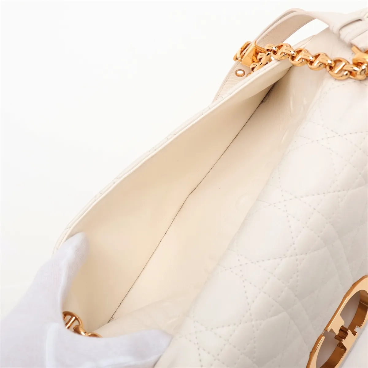 Cannage Caro Leather Chain Shoulder Bag, White — view 10