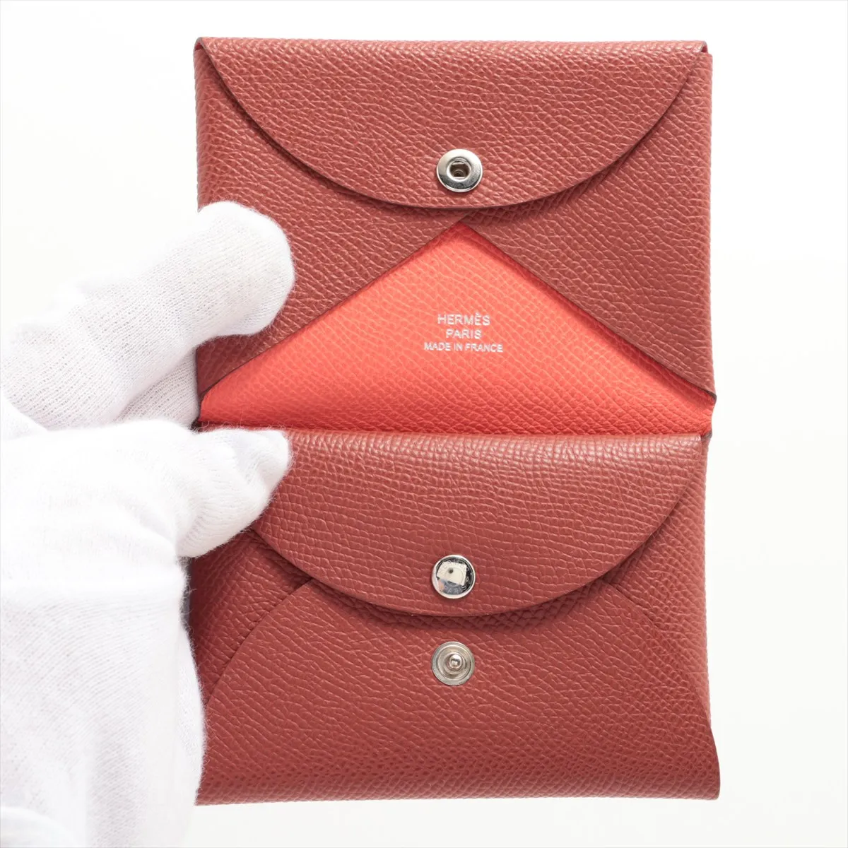 Hermès Calvi Duo Verso Veau Epsom Coin Case Brown x Red Silver Hardware B: 2023 — view 3