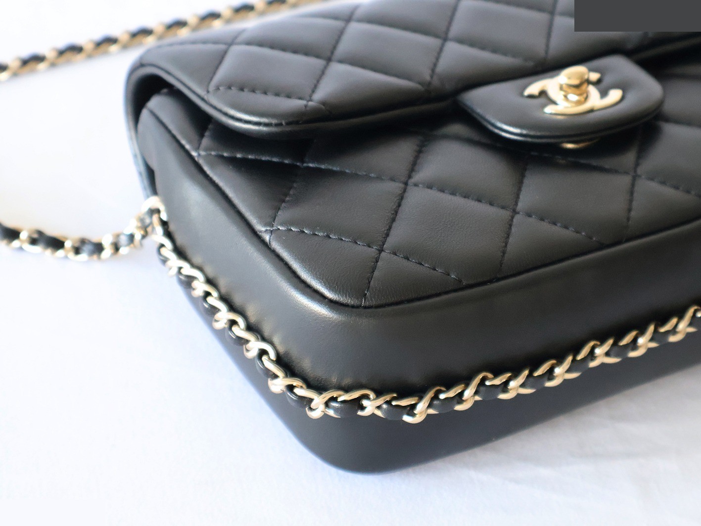 Matelassé Lambskin Pearl Chain Shoulder Bag, Black — view 3