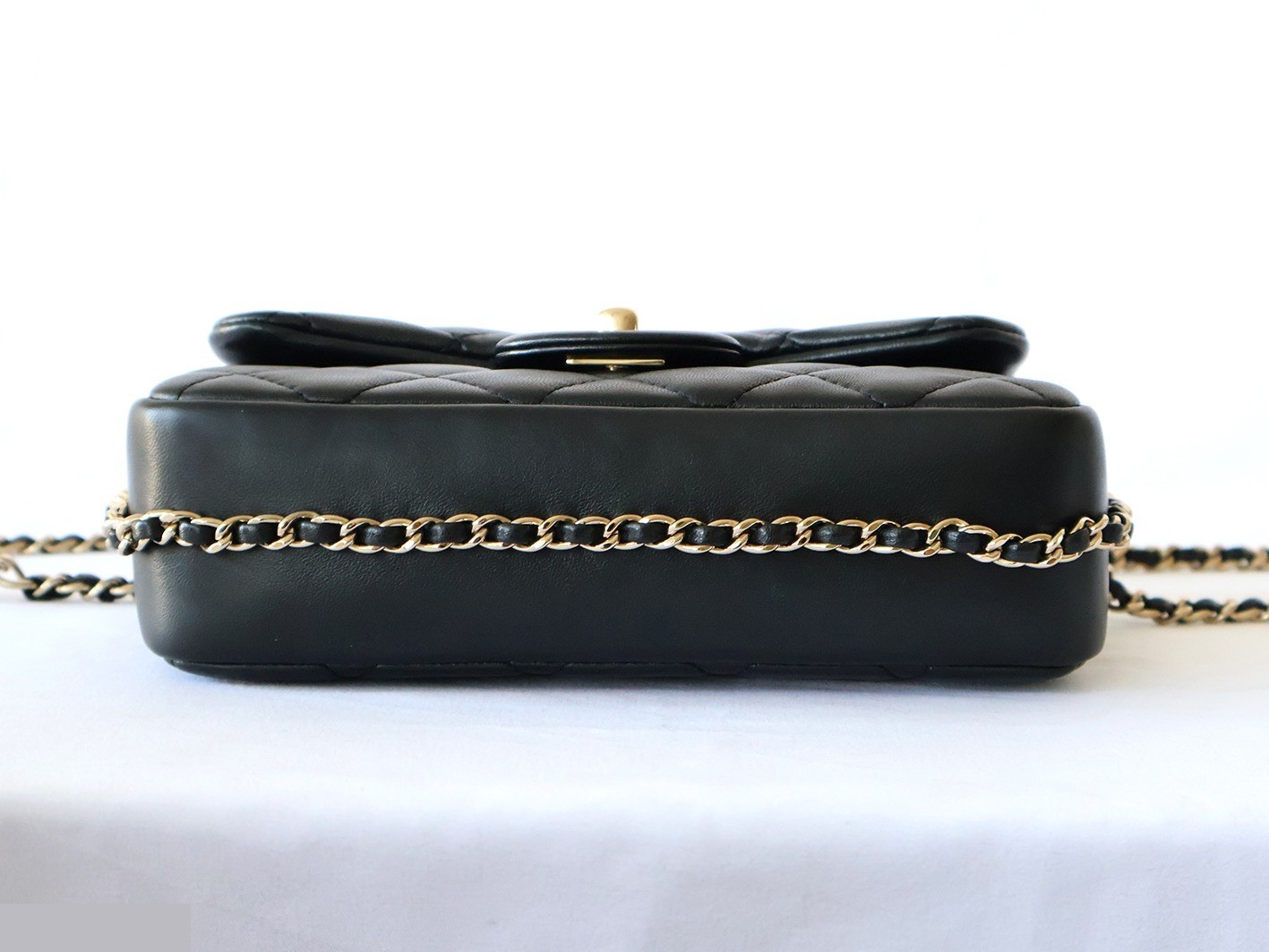 Matelassé Lambskin Pearl Chain Shoulder Bag, Black — view 5