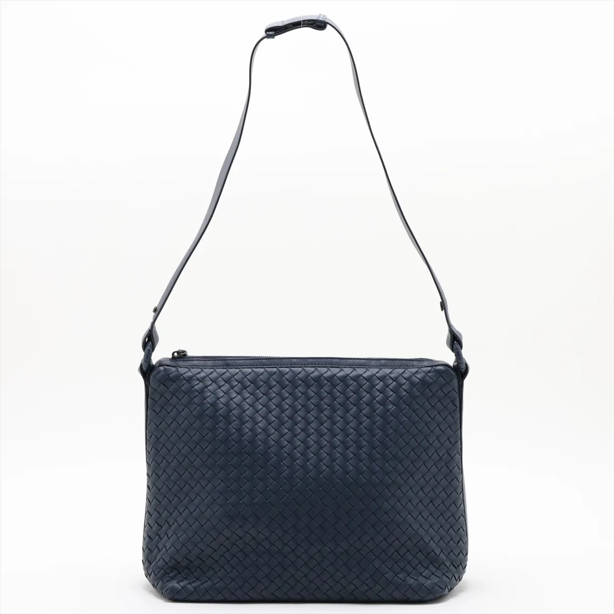 Intrecciato Leather Shoulder Bag, Navy