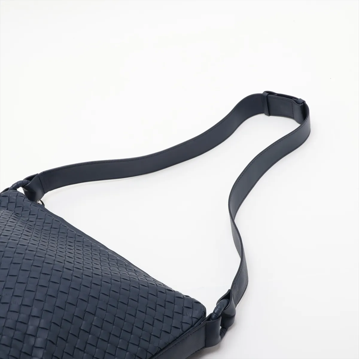Intrecciato Leather Shoulder Bag, Navy — view 5