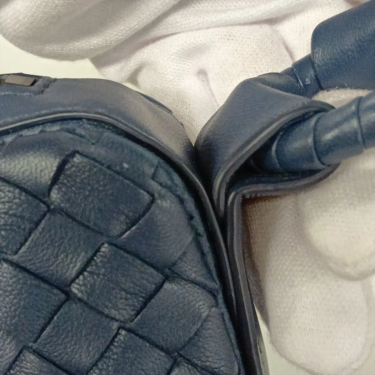 Intrecciato Leather Shoulder Bag, Navy — view 10