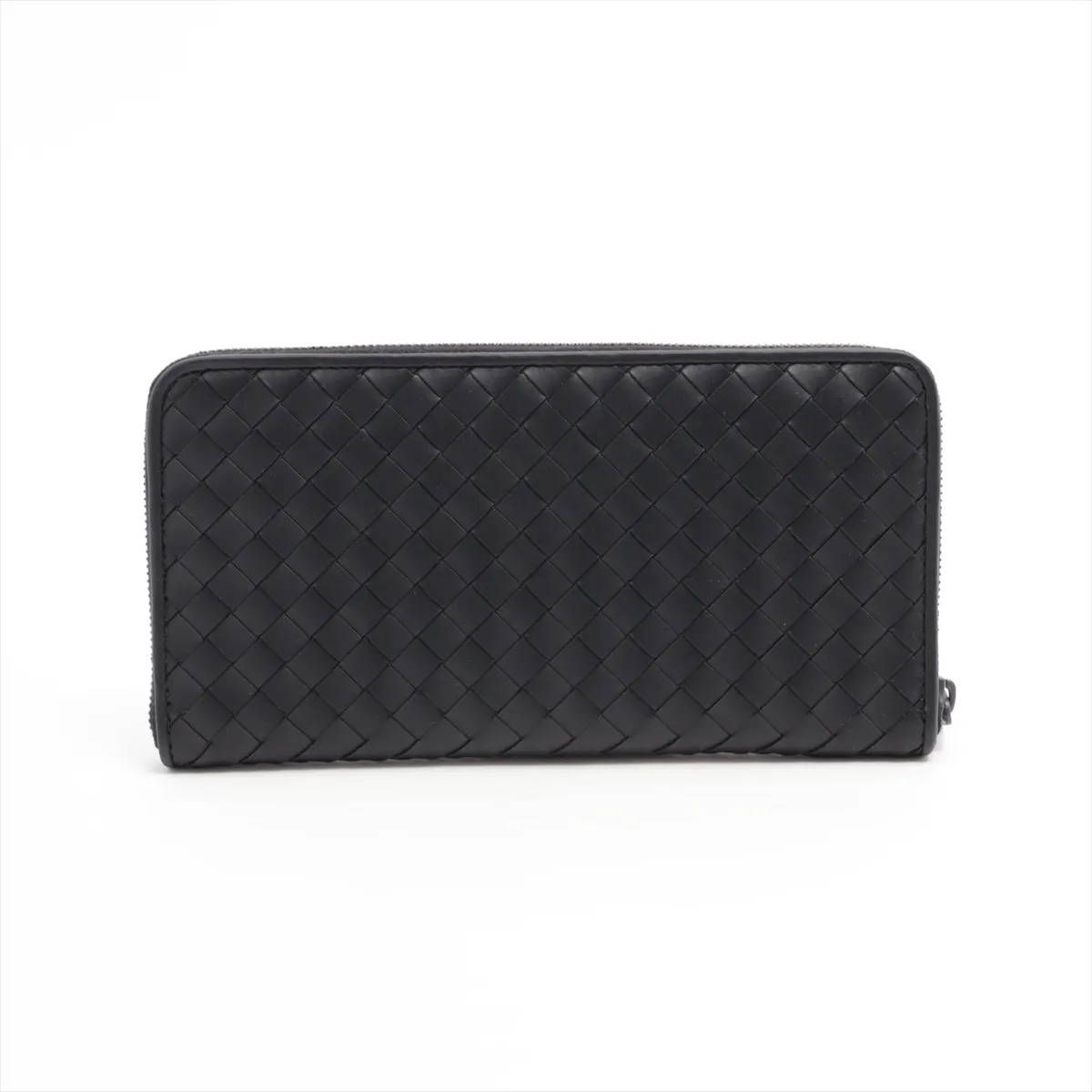 Intrecciato Leather Round Zip Wallet Black — view 2