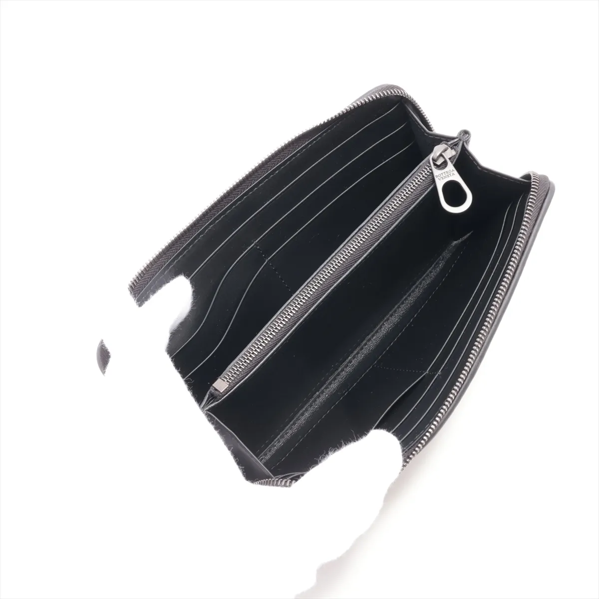 Intrecciato Leather Round Zip Wallet Black — view 3