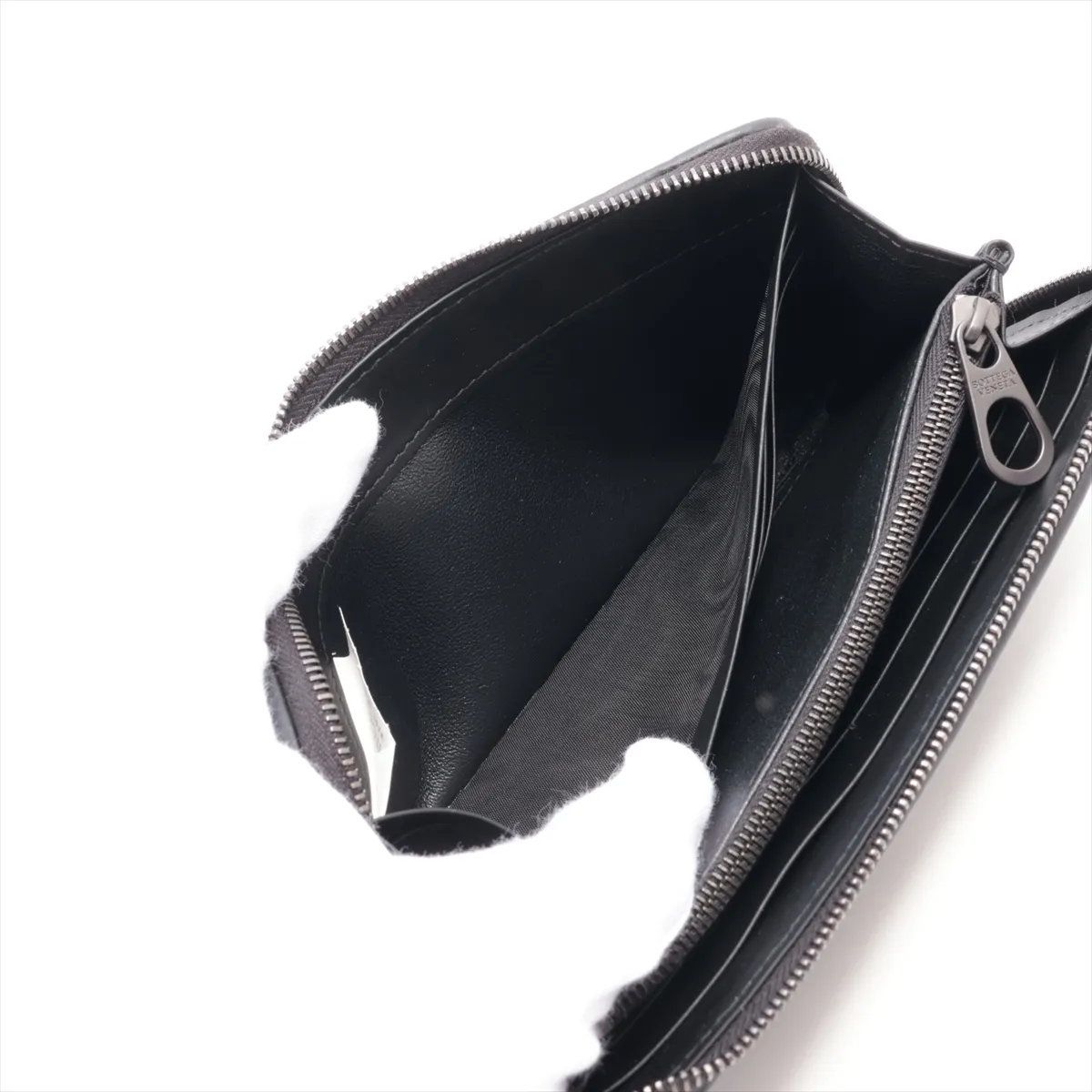 Intrecciato Leather Round Zip Wallet Black — view 4