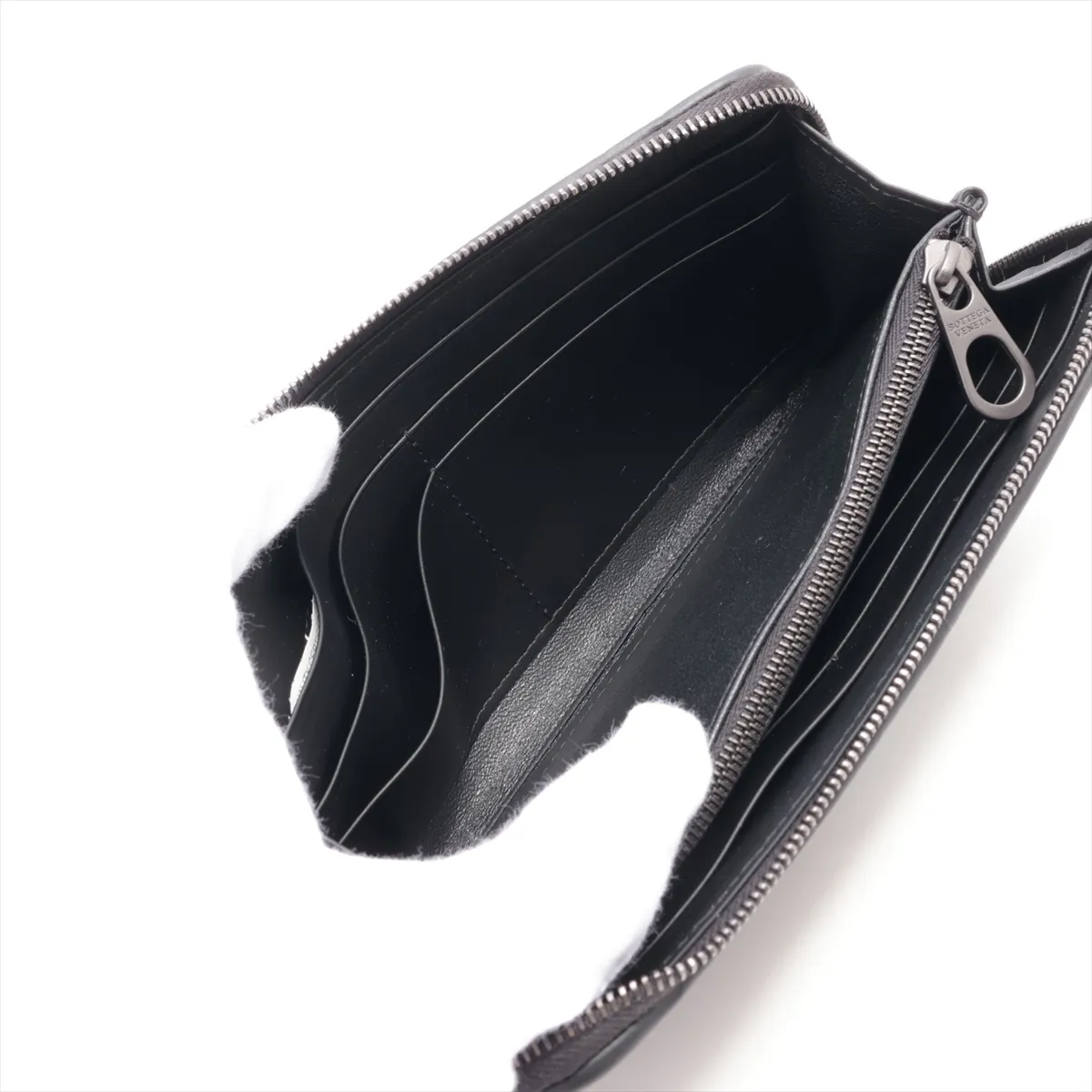 Intrecciato Leather Round Zip Wallet Black — view 5