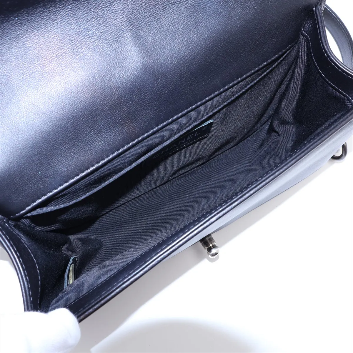 Boy Chanel 25 Leather Chain Shoulder Bag, Black with Gunmetal Hardware, 20414565 (Serial Number in the 20s) — view 6