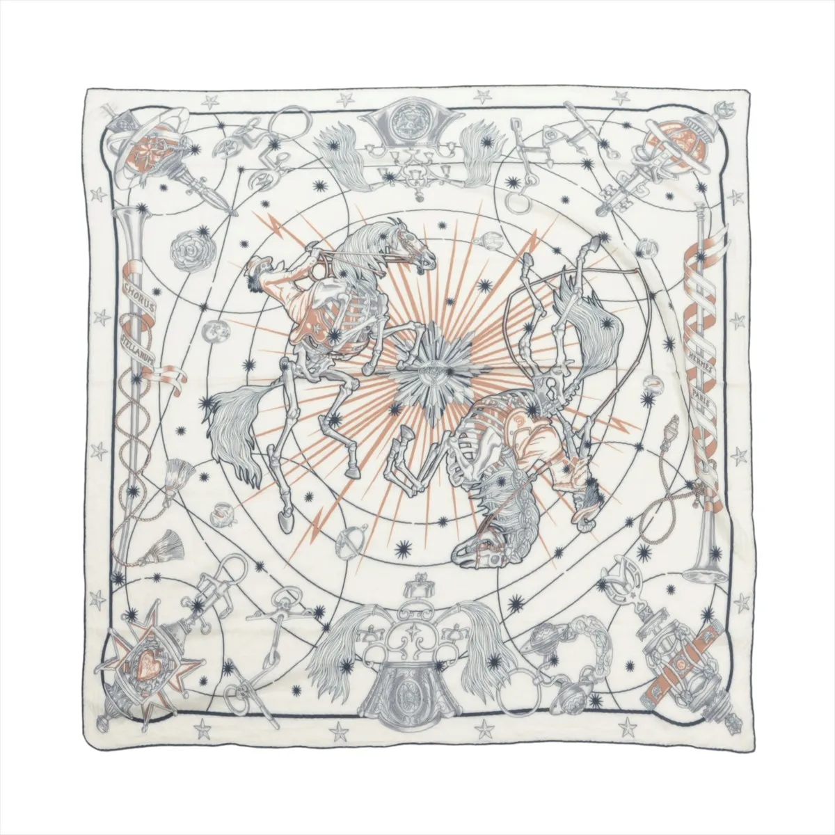 Carre Geant Chorus Stellarum scarf, cashmere x silk, ivory. Shows signs of wear,