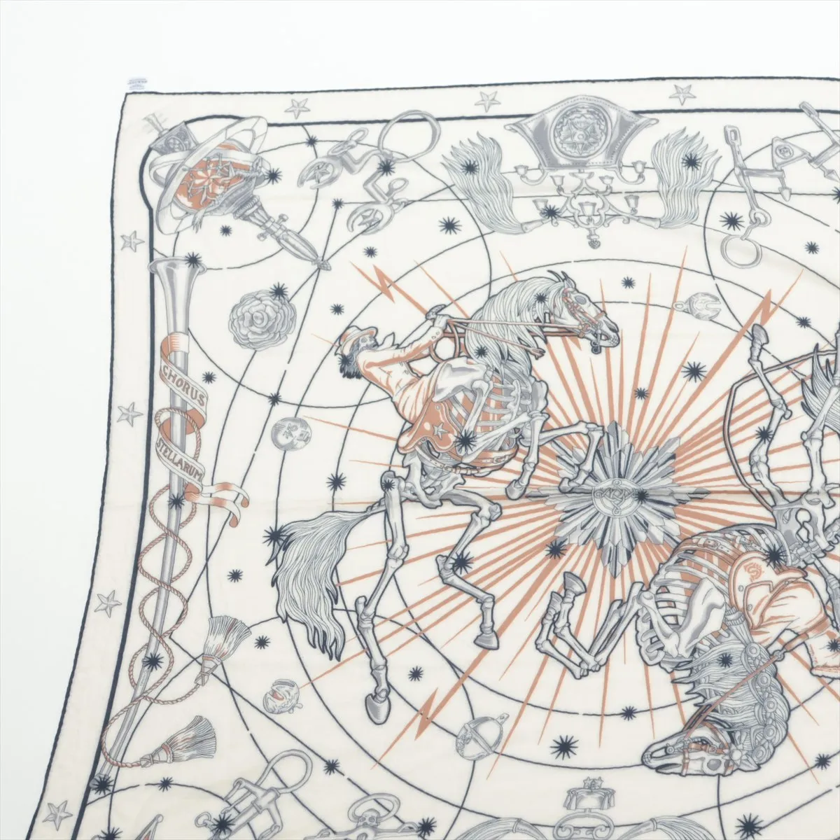 Carre Geant Chorus Stellarum scarf, cashmere x silk, ivory. Shows signs of wear, — view 2