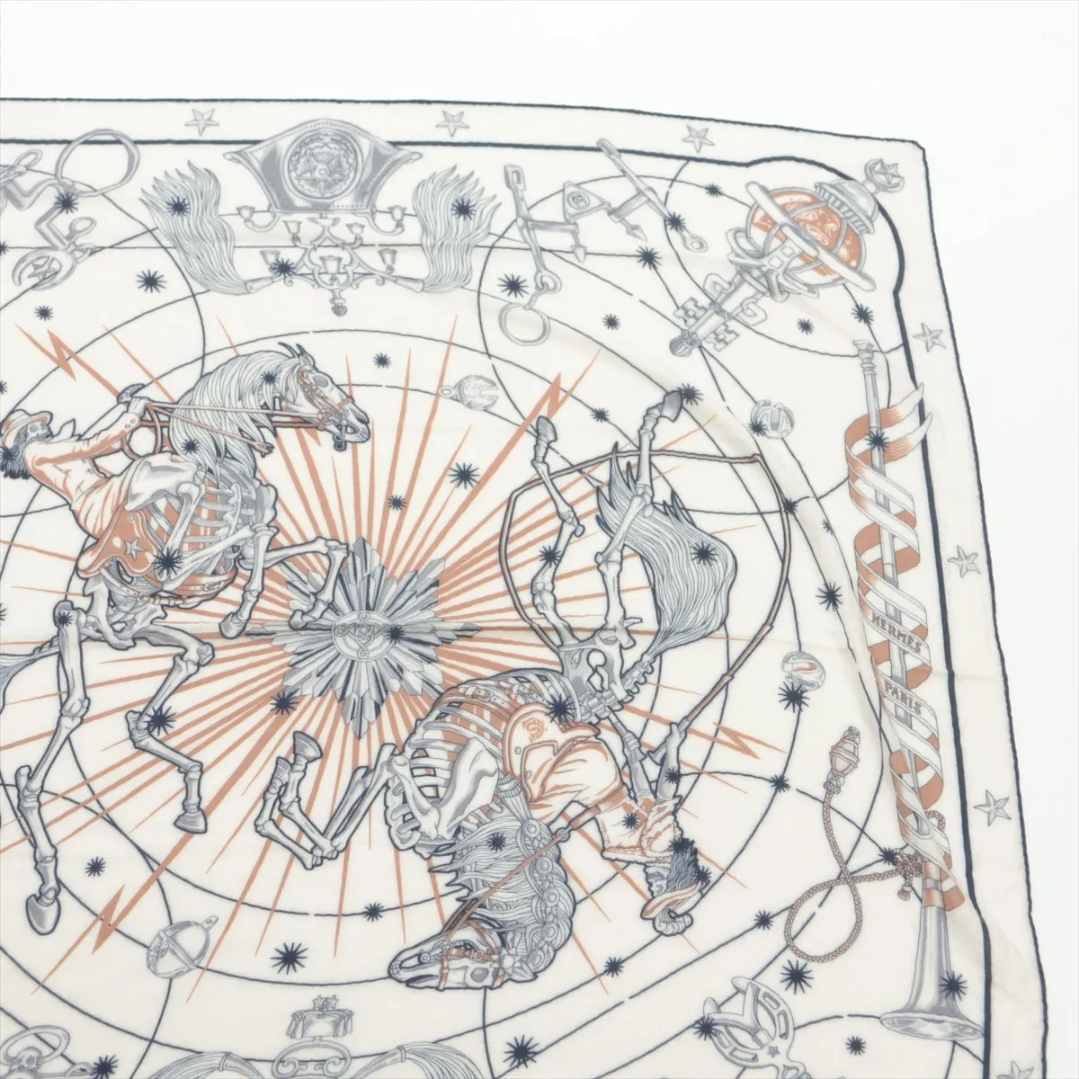 Carre Geant Chorus Stellarum scarf, cashmere x silk, ivory. Shows signs of wear, — view 3