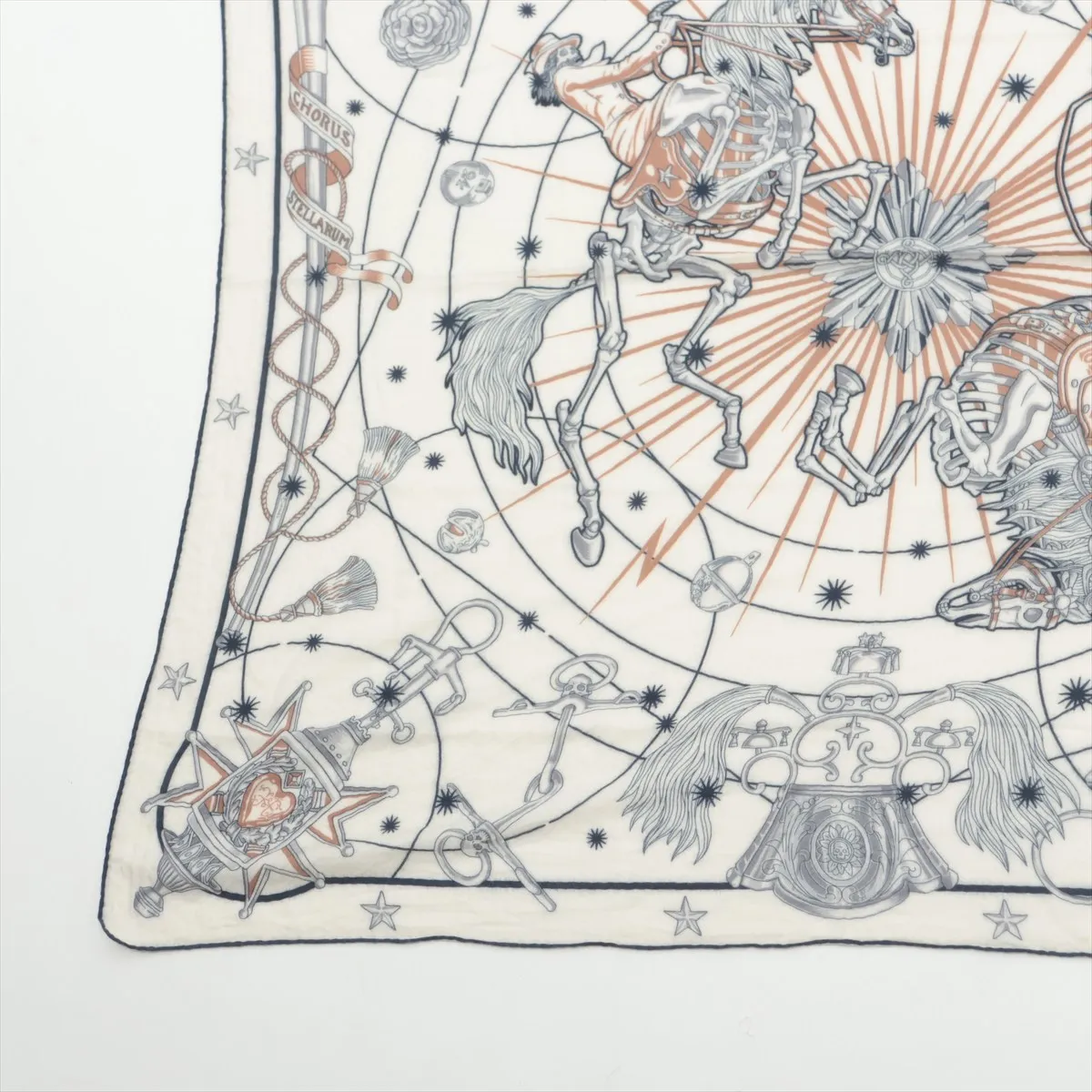 Carre Geant Chorus Stellarum scarf, cashmere x silk, ivory. Shows signs of wear, — view 5
