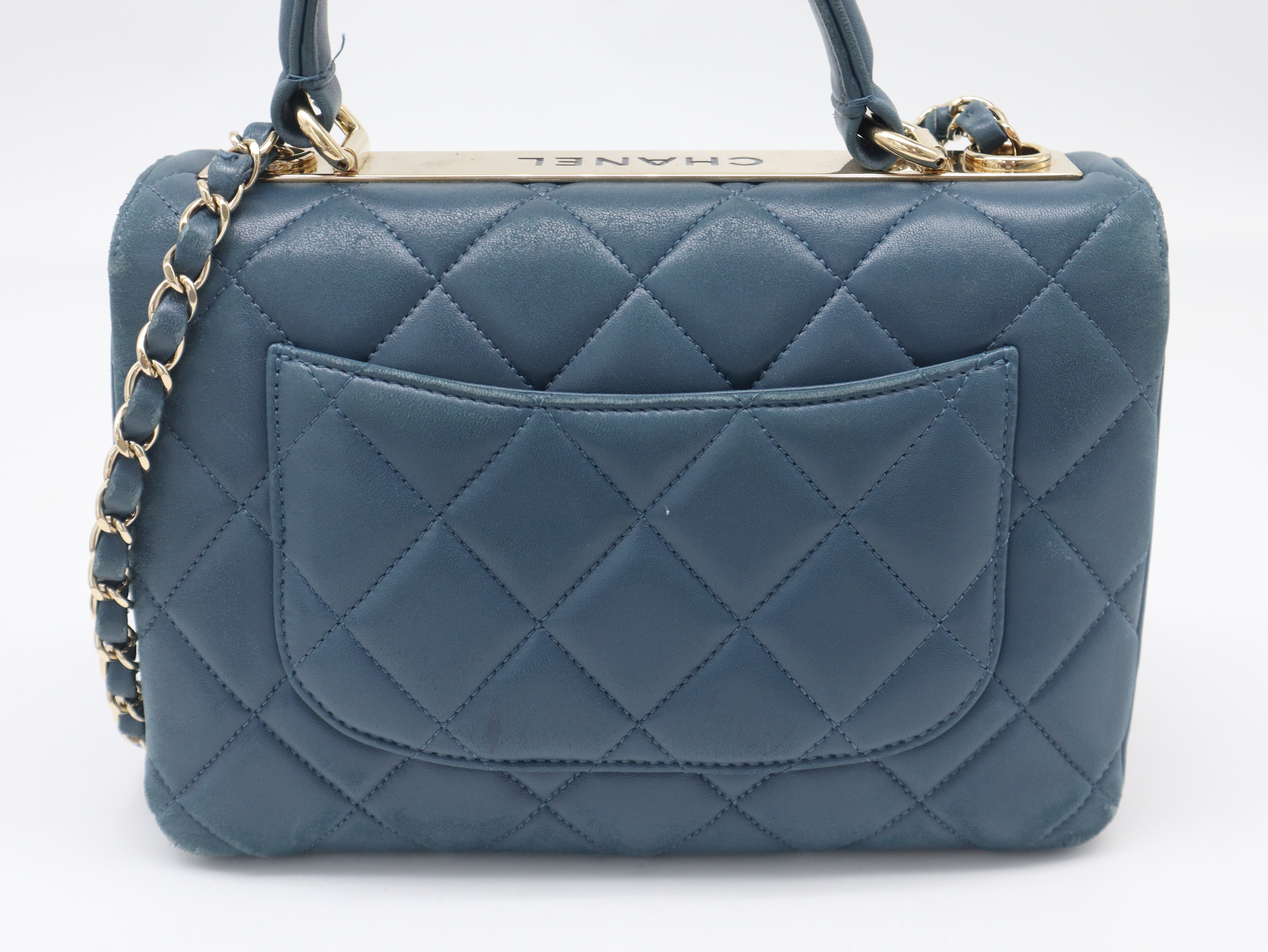 Lambskin Top Handle Chain Bag, Gold Hardware, Blue, with Seal and Card, 23182251, with Guarantee Card, Handbag — view 2