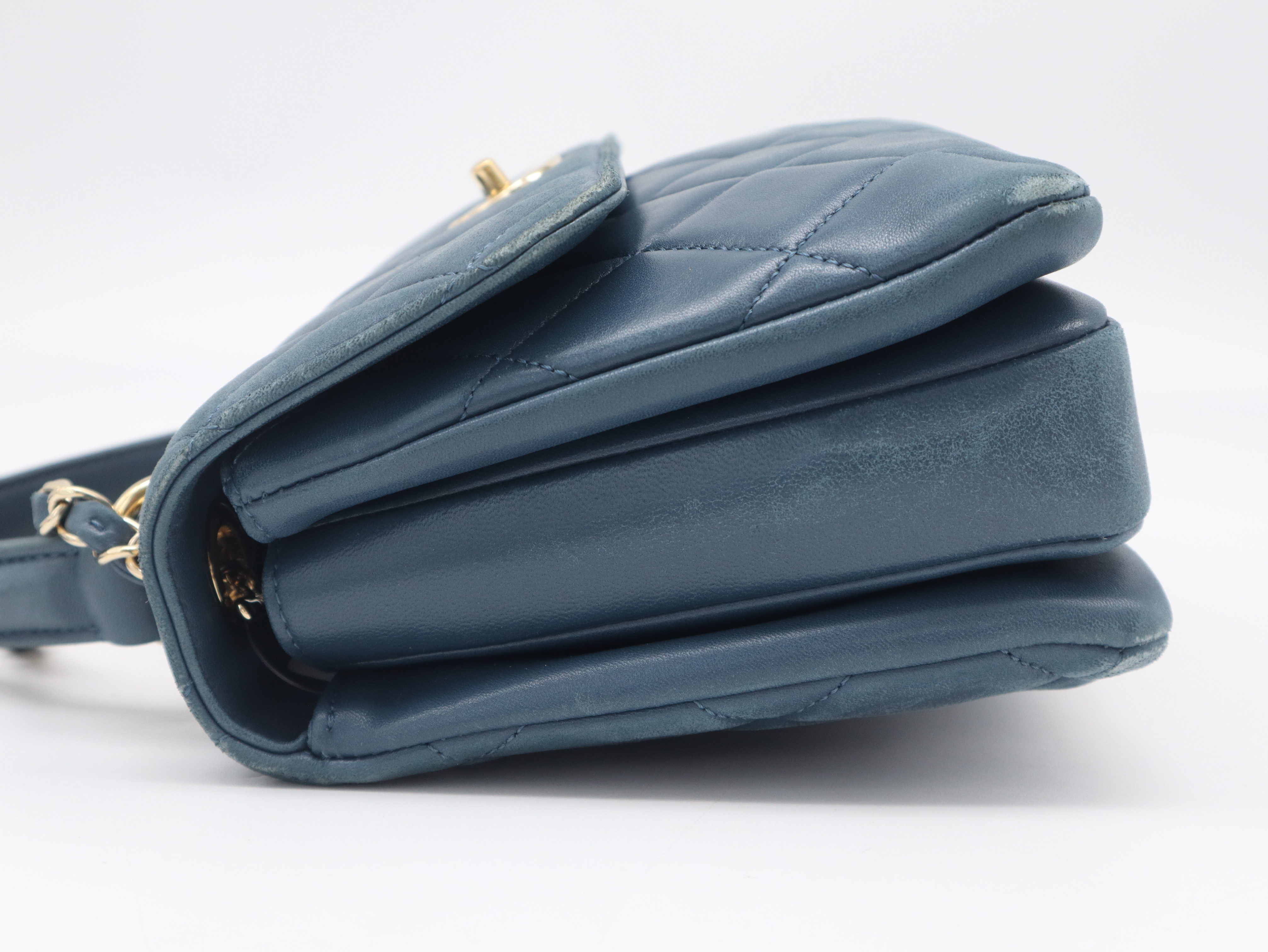 Lambskin Top Handle Chain Bag, Gold Hardware, Blue, with Seal and Card, 23182251, with Guarantee Card, Handbag — view 3
