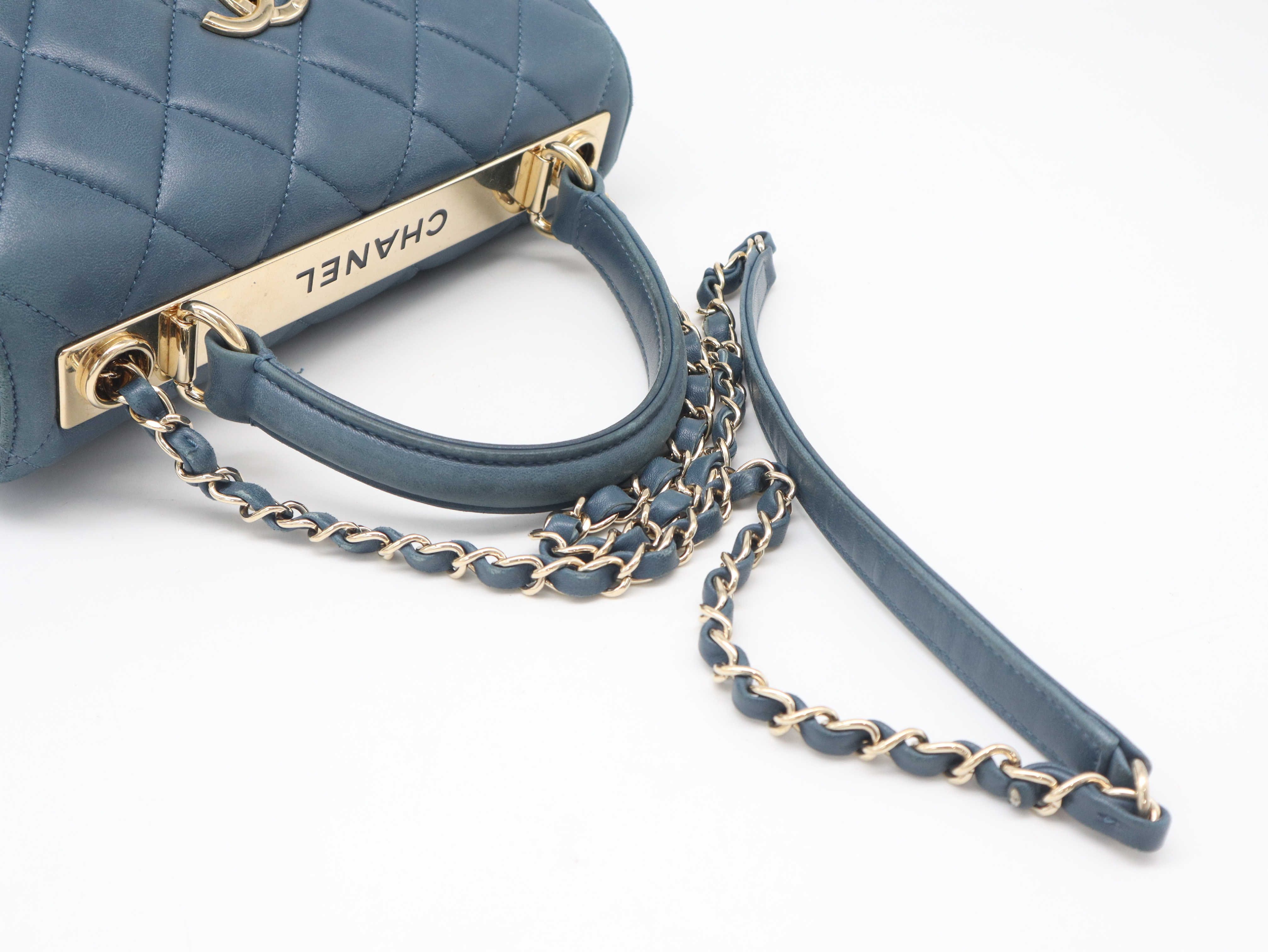 Lambskin Top Handle Chain Bag, Gold Hardware, Blue, with Seal and Card, 23182251, with Guarantee Card, Handbag — view 6