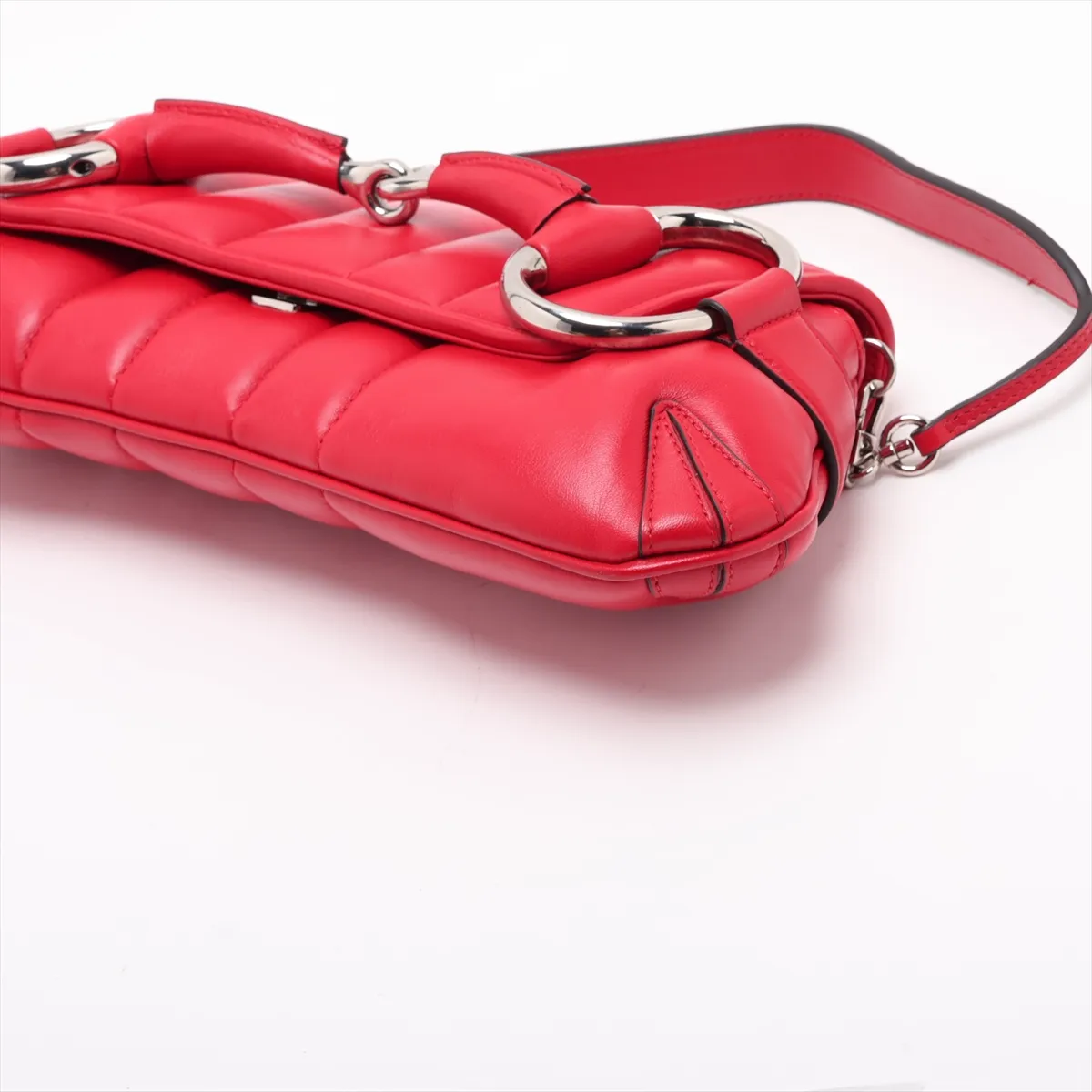 Horsebit Leather Shoulder Bag, Red, 764255 — view 3