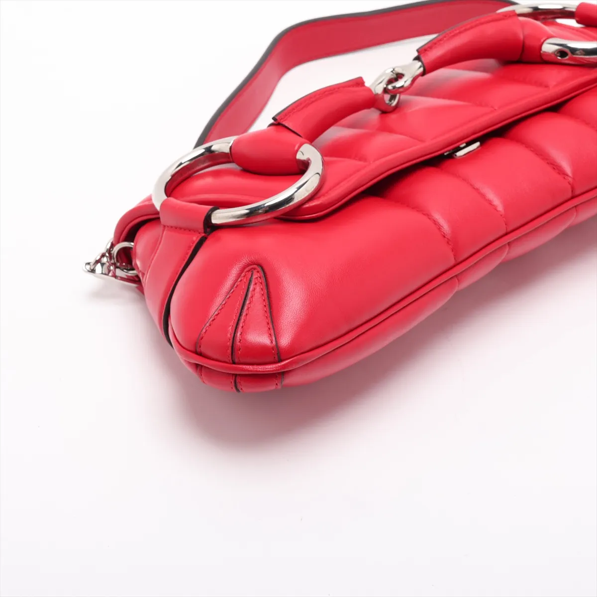 Horsebit Leather Shoulder Bag, Red, 764255 — view 4