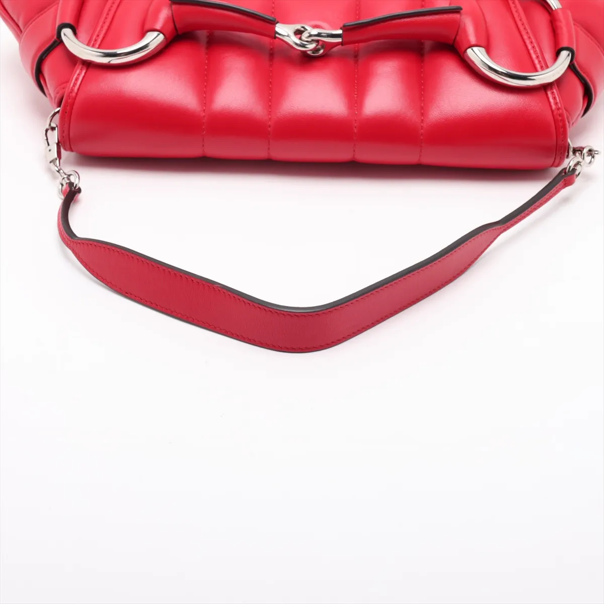 Horsebit Leather Shoulder Bag, Red, 764255 — view 5