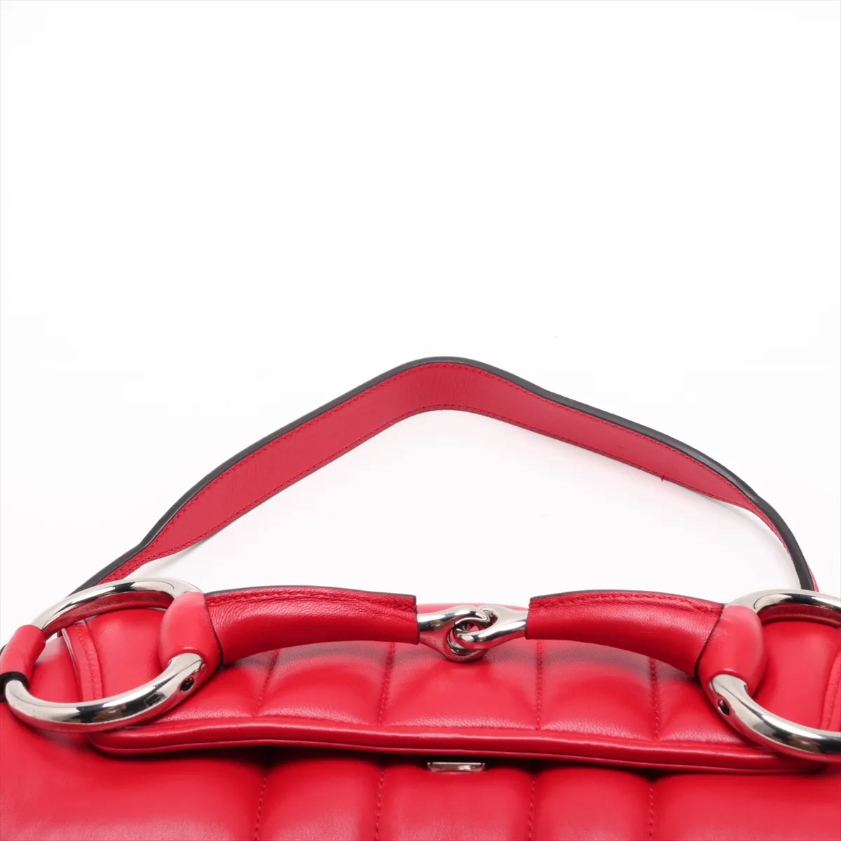 Horsebit Leather Shoulder Bag, Red, 764255 — view 6