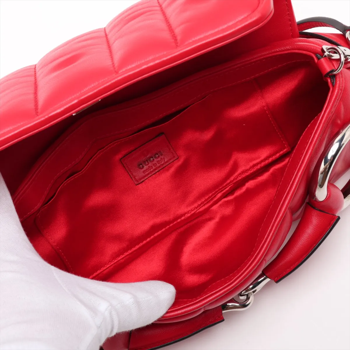 Horsebit Leather Shoulder Bag, Red, 764255 — view 7