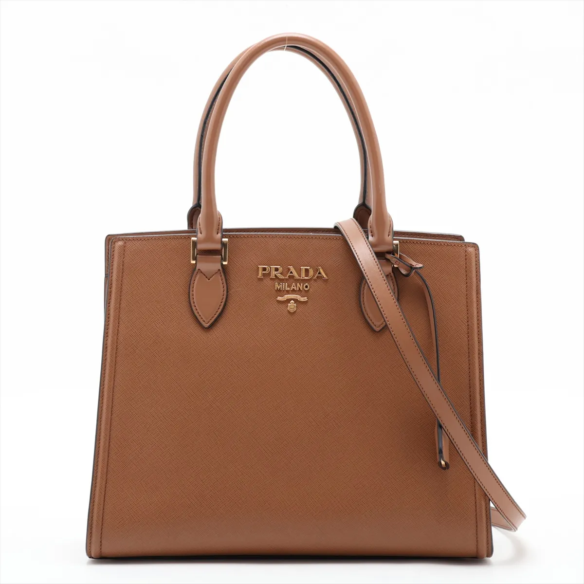 Saffiano Leather 2-Way Handbag, Brown