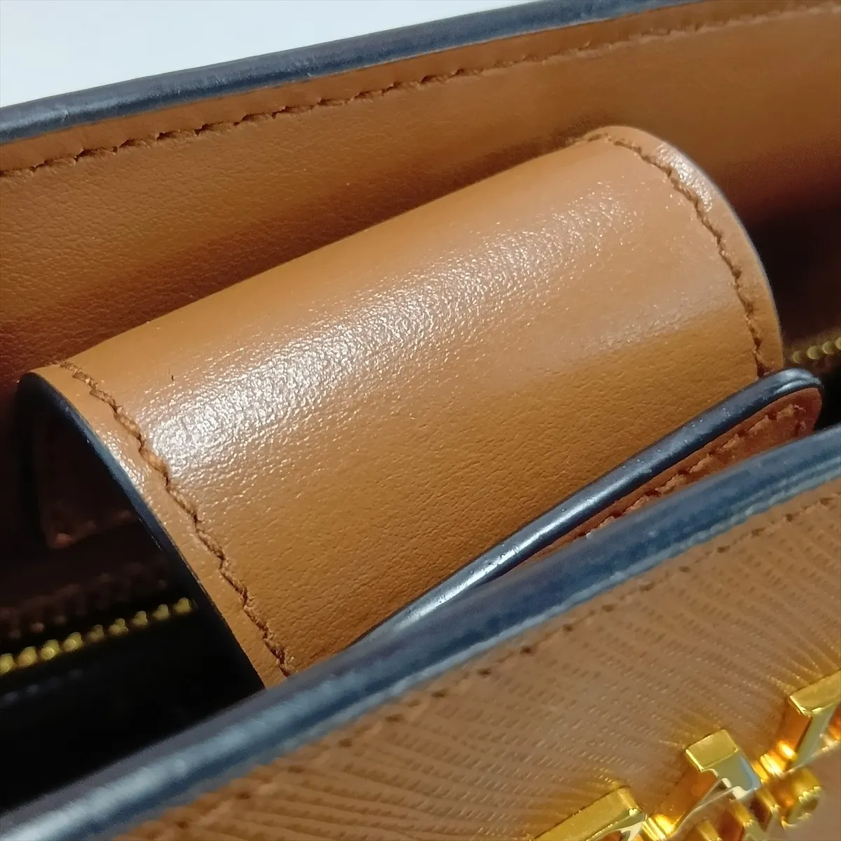Saffiano Leather 2-Way Handbag, Brown — view 13