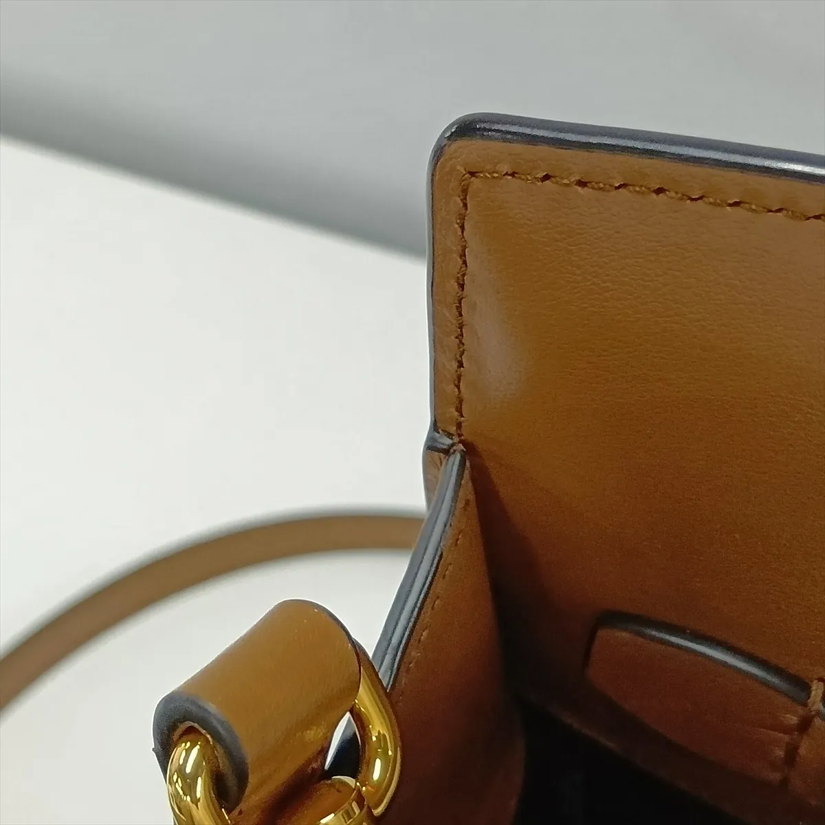 Saffiano Leather 2-Way Handbag, Brown — view 14