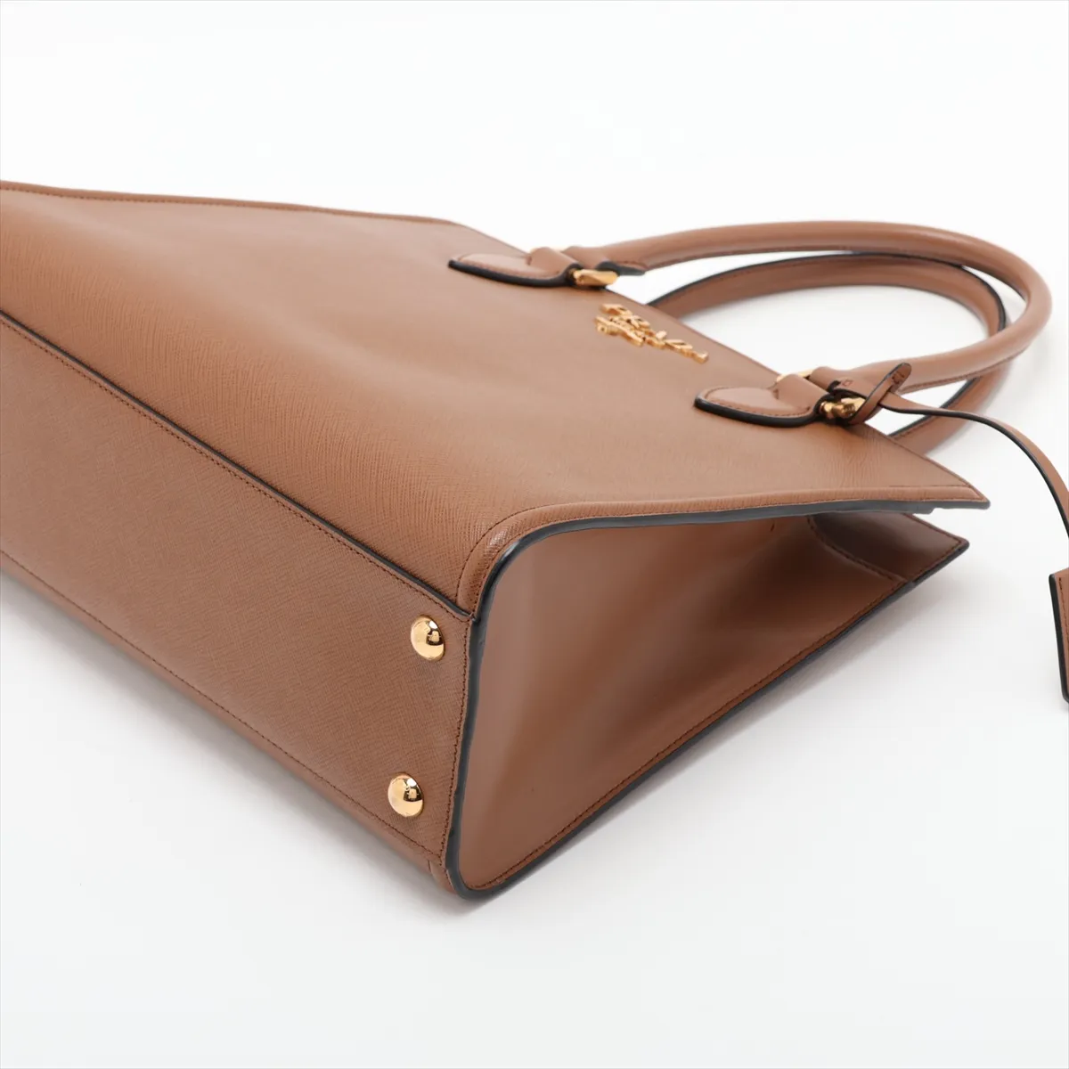 Saffiano Leather 2-Way Handbag, Brown — view 3