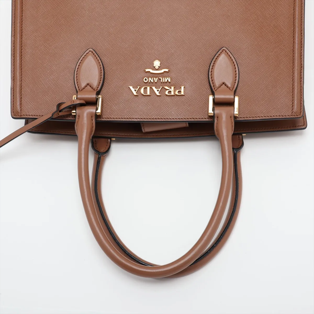 Saffiano Leather 2-Way Handbag, Brown — view 5