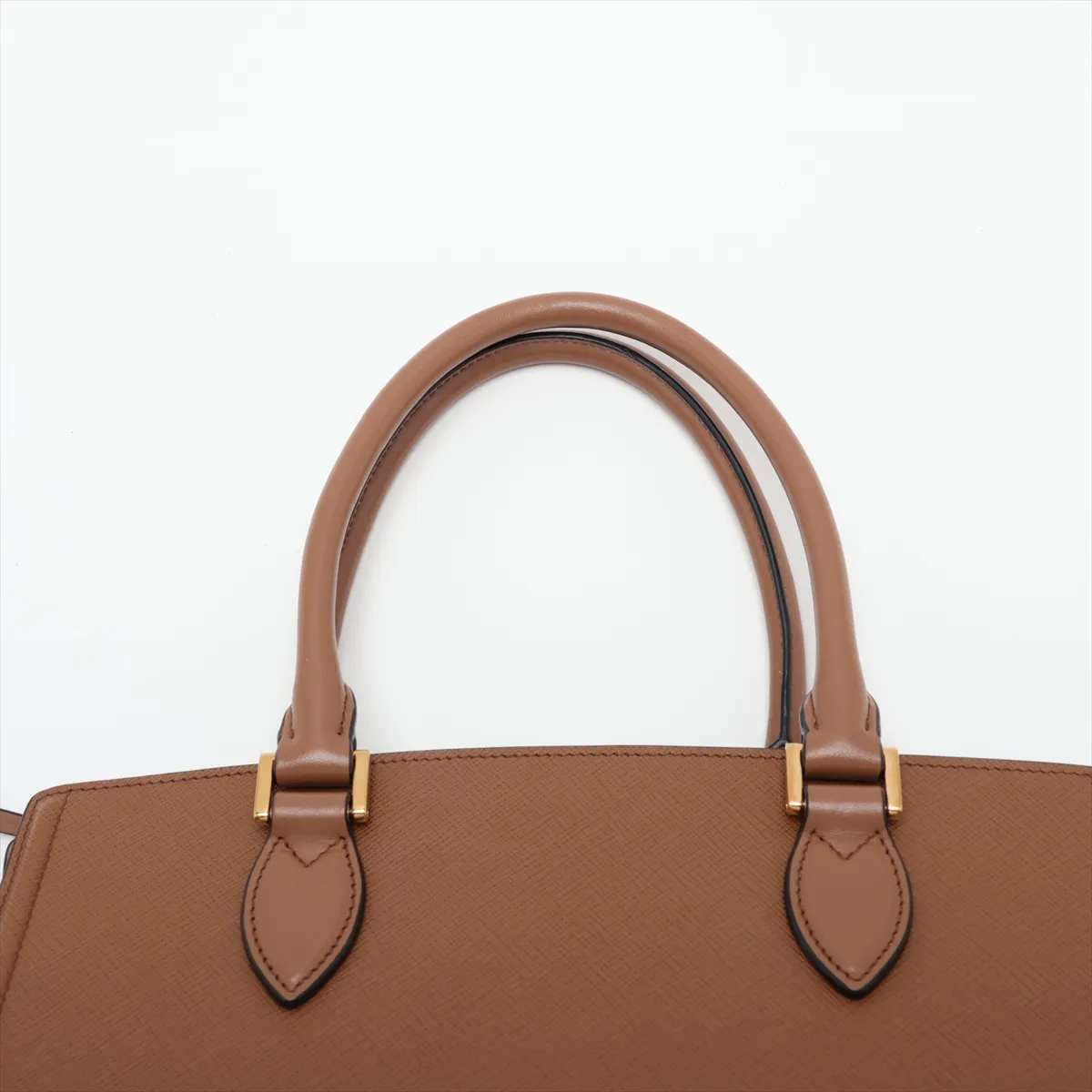 Saffiano Leather 2-Way Handbag, Brown — view 6