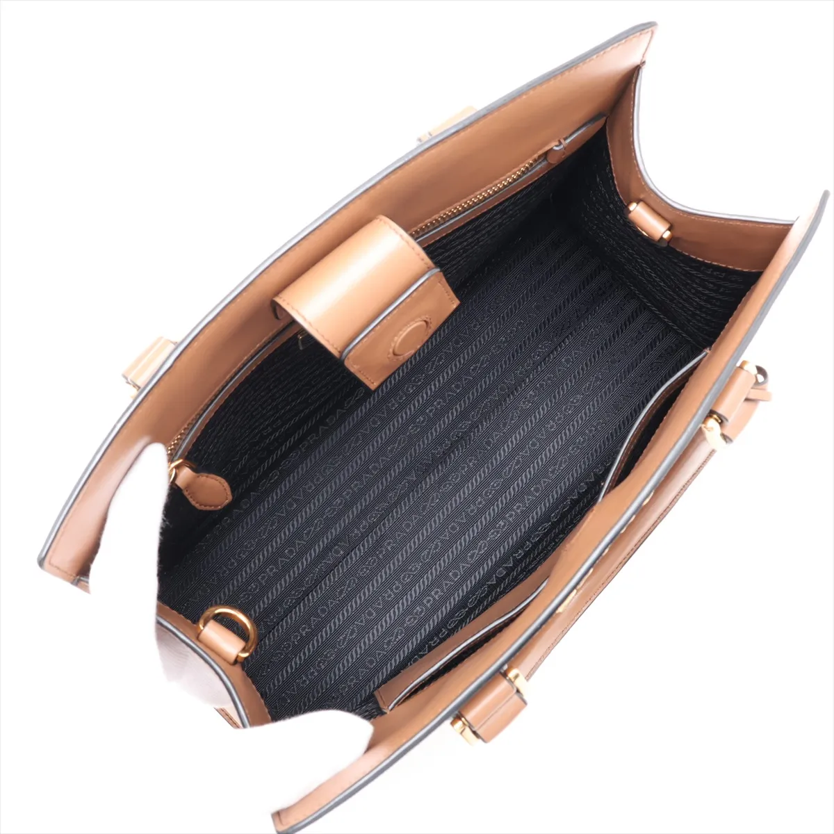 Saffiano Leather 2-Way Handbag, Brown — view 8