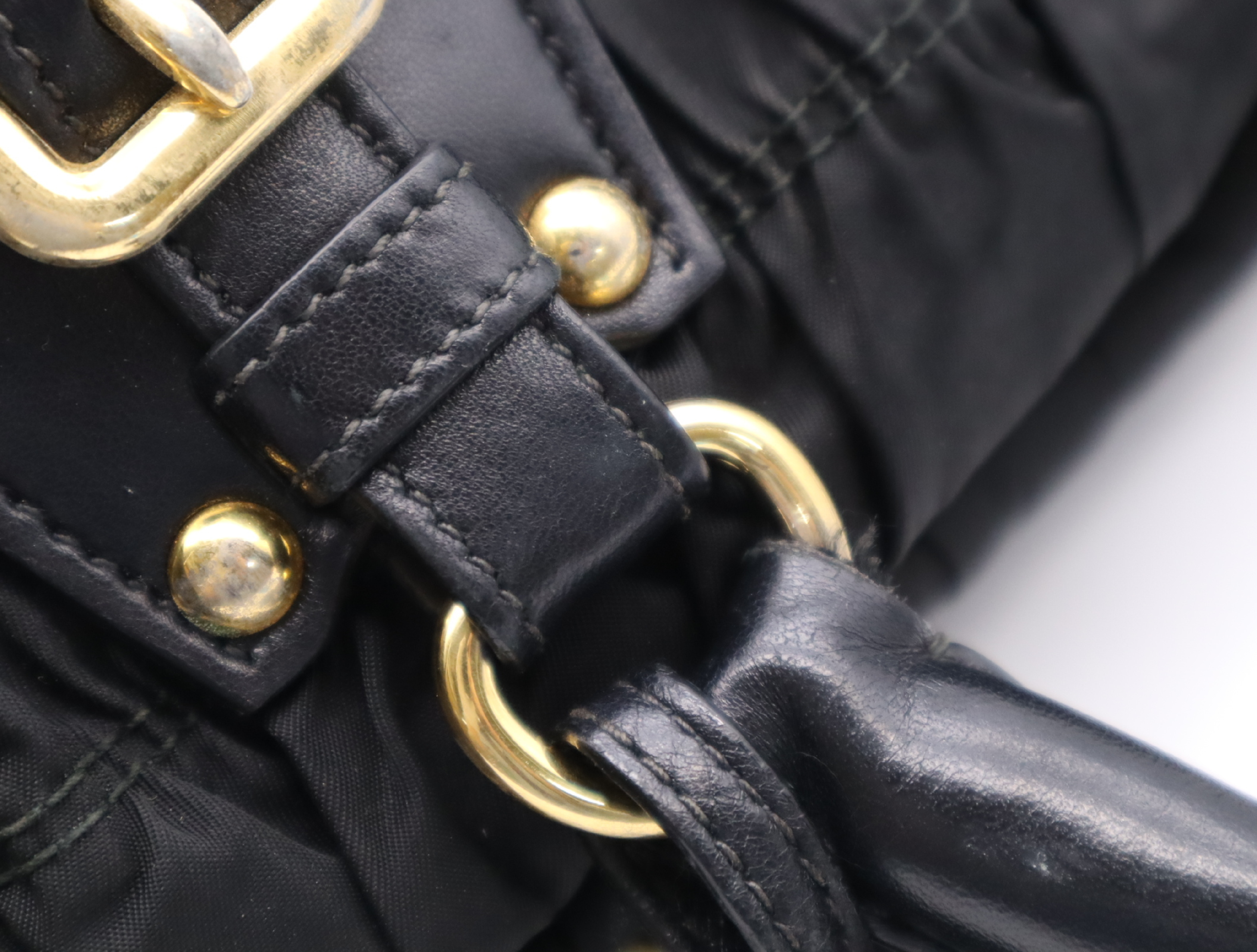 Gathered Handbag with Name Tag, Black, Gold Hardware — view 9