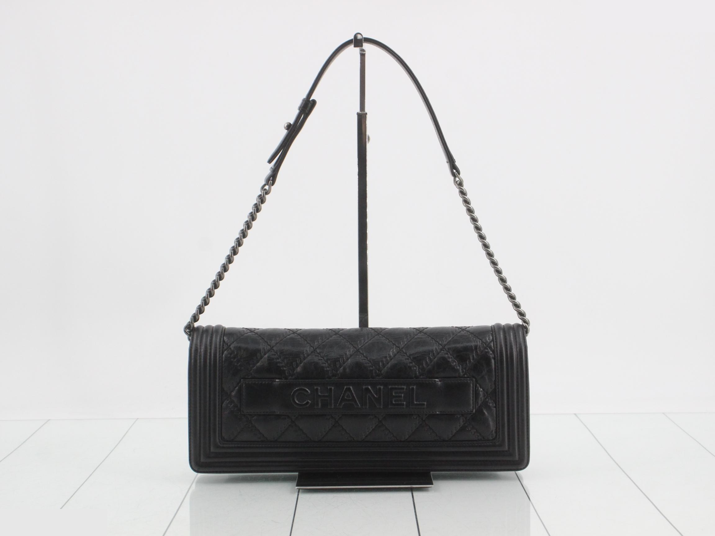 Boy Chanel Leather Horizontal Chain Shoulder Bag, Black — view 2