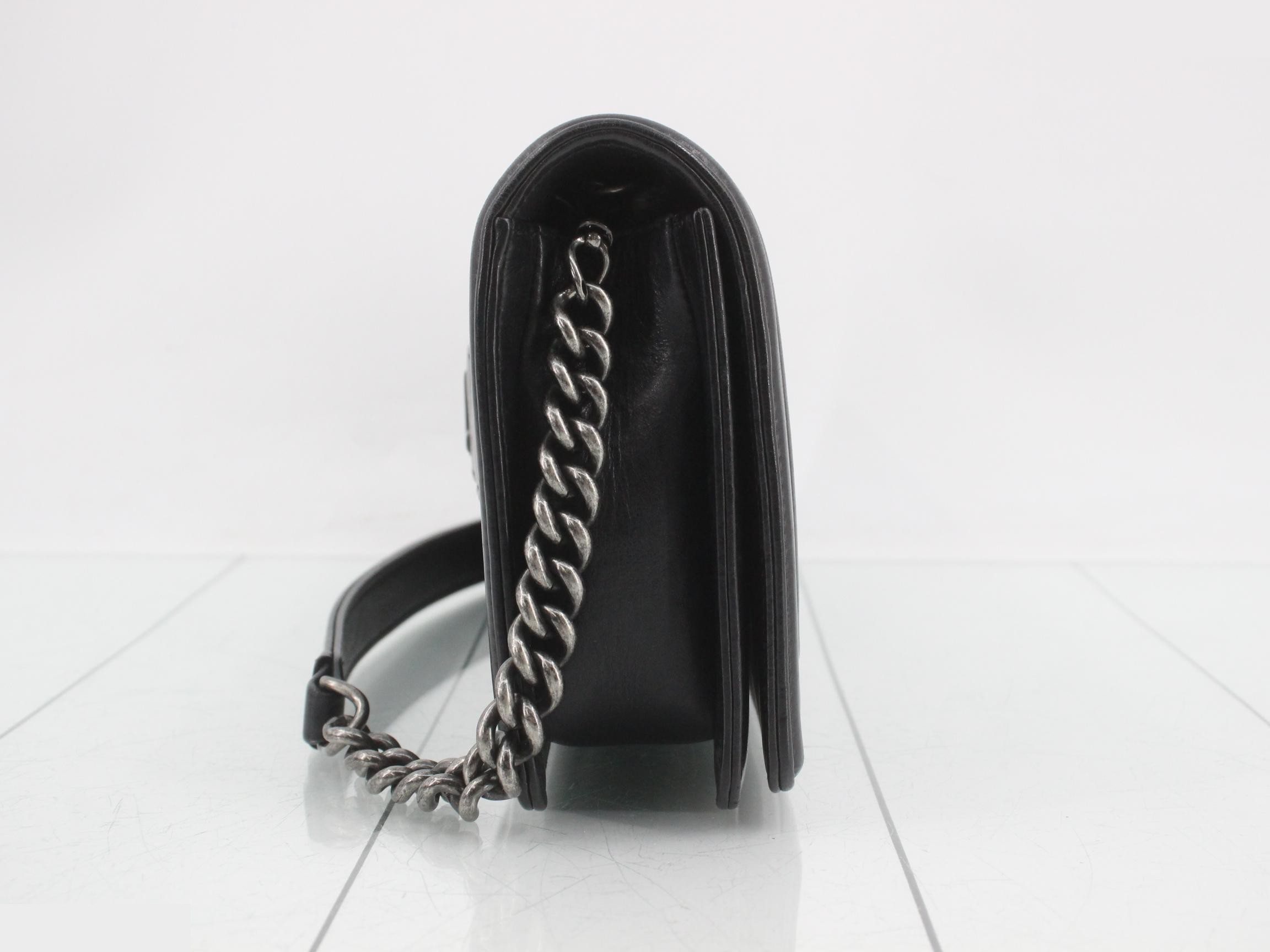 Boy Chanel Leather Horizontal Chain Shoulder Bag, Black — view 4