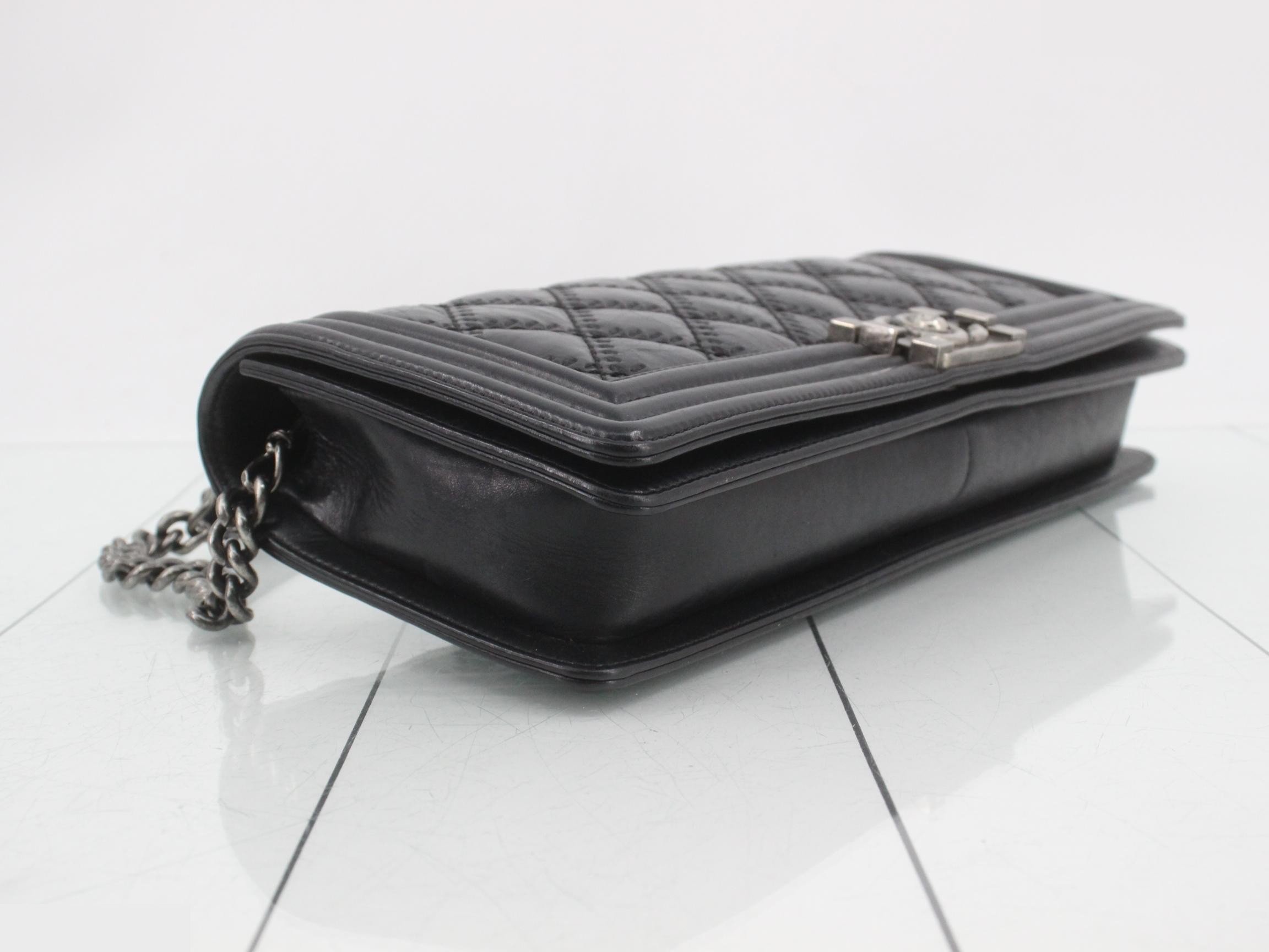 Boy Chanel Leather Horizontal Chain Shoulder Bag, Black — view 5