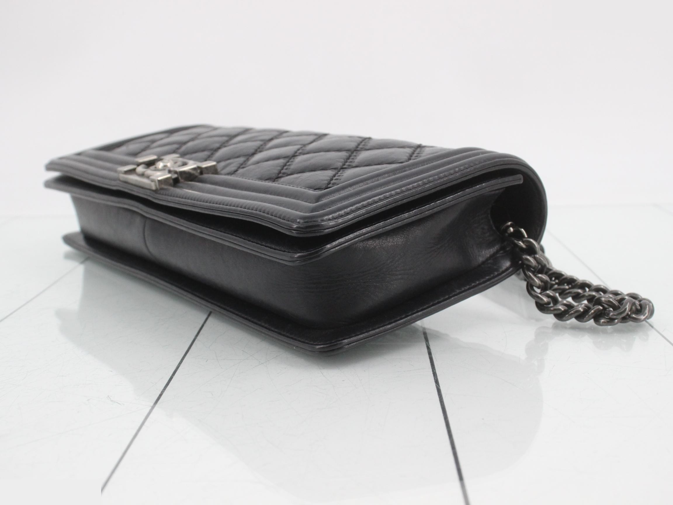 Boy Chanel Leather Horizontal Chain Shoulder Bag, Black — view 6