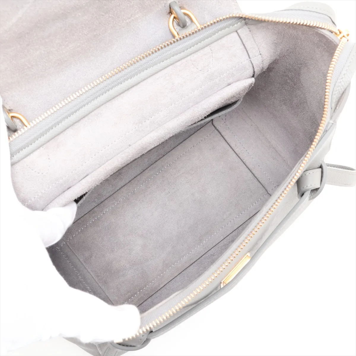 Belt Bag Micro Leather 2-Way Handbag, Gray — view 8