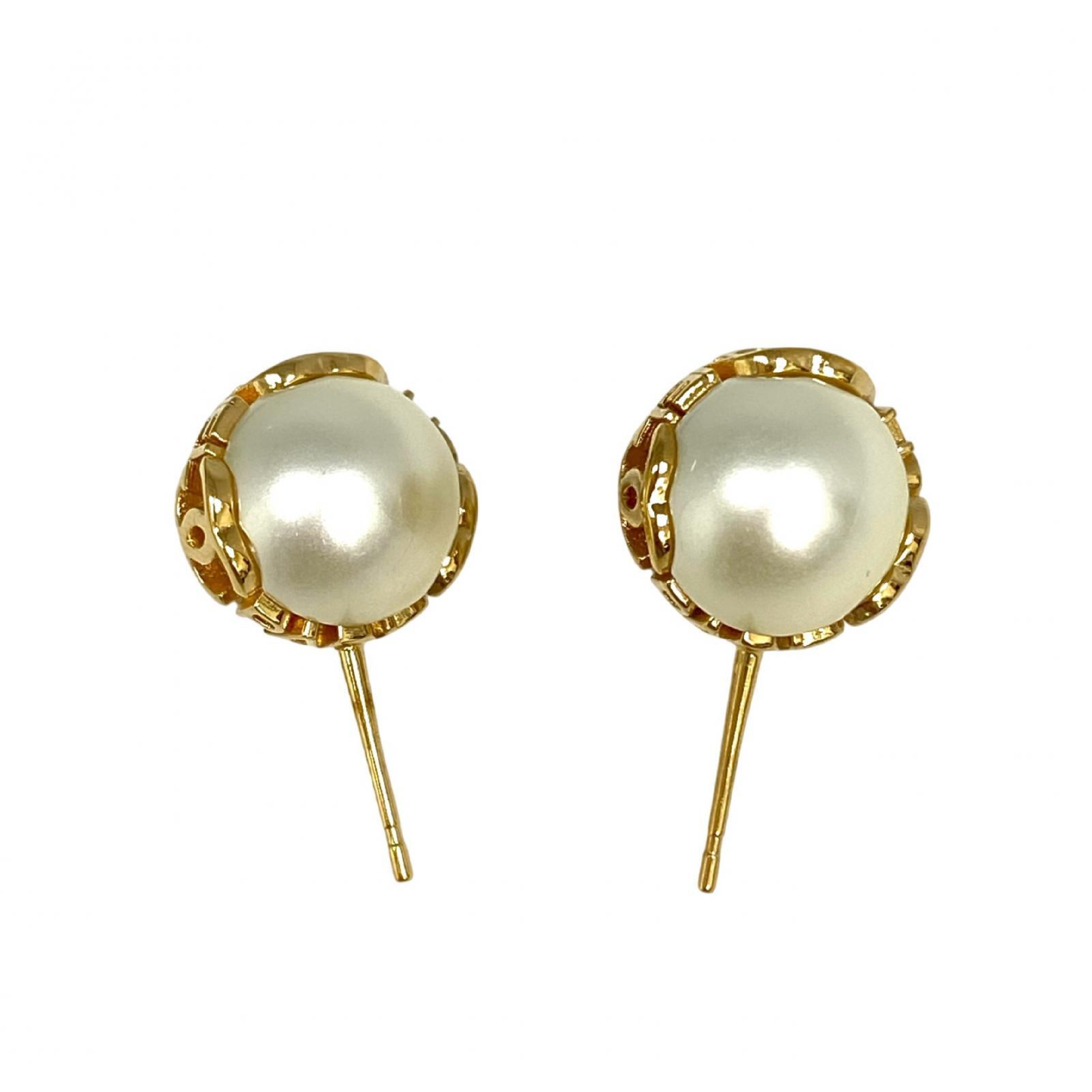 Gold-colored metal faux pearl B23K fashion earrings/piercings — view 5