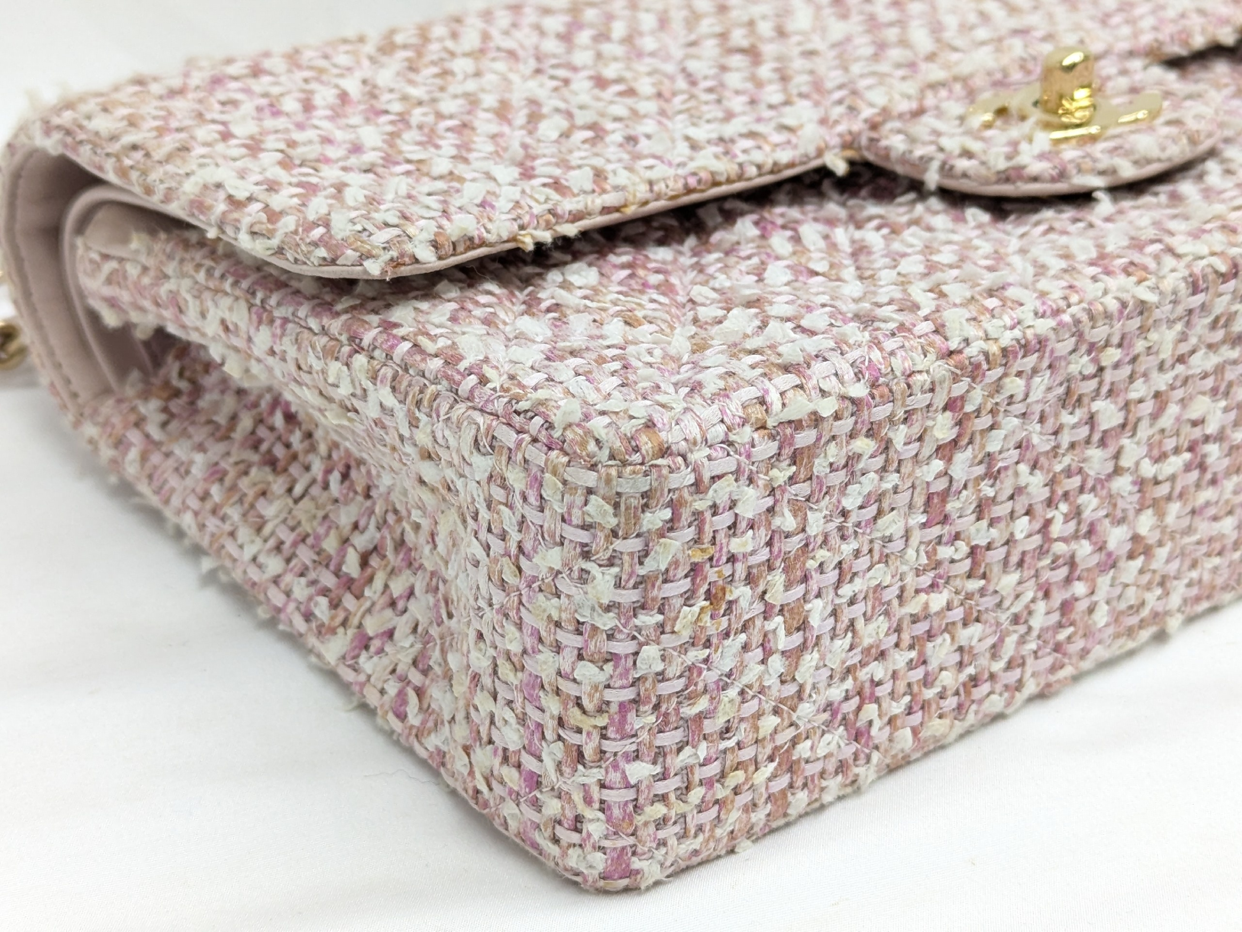 Tweed Double Flap Shoulder Bag, Size 25, Pink, Series 8 — view 3