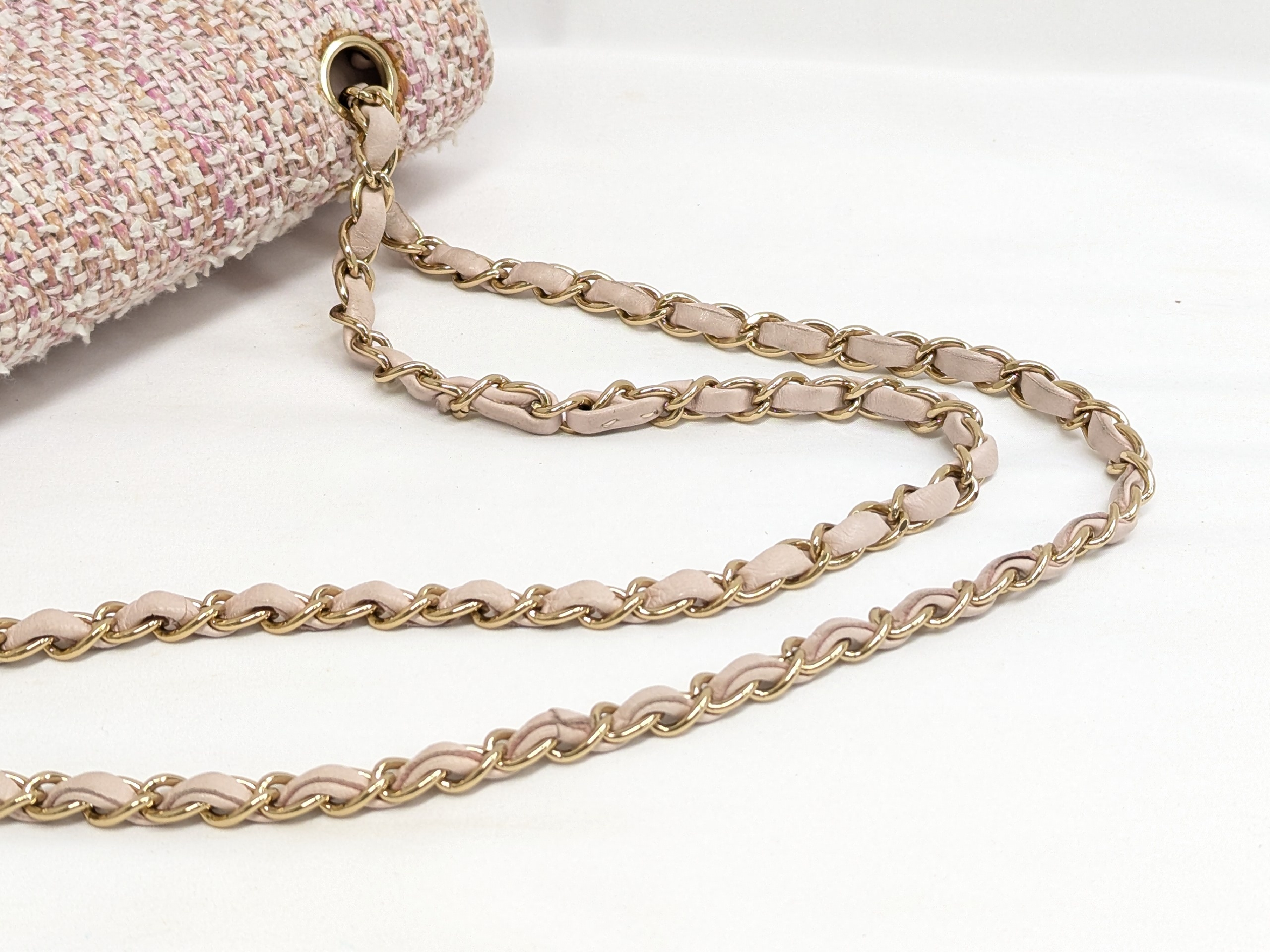 Tweed Double Flap Shoulder Bag, Size 25, Pink, Series 8 — view 7