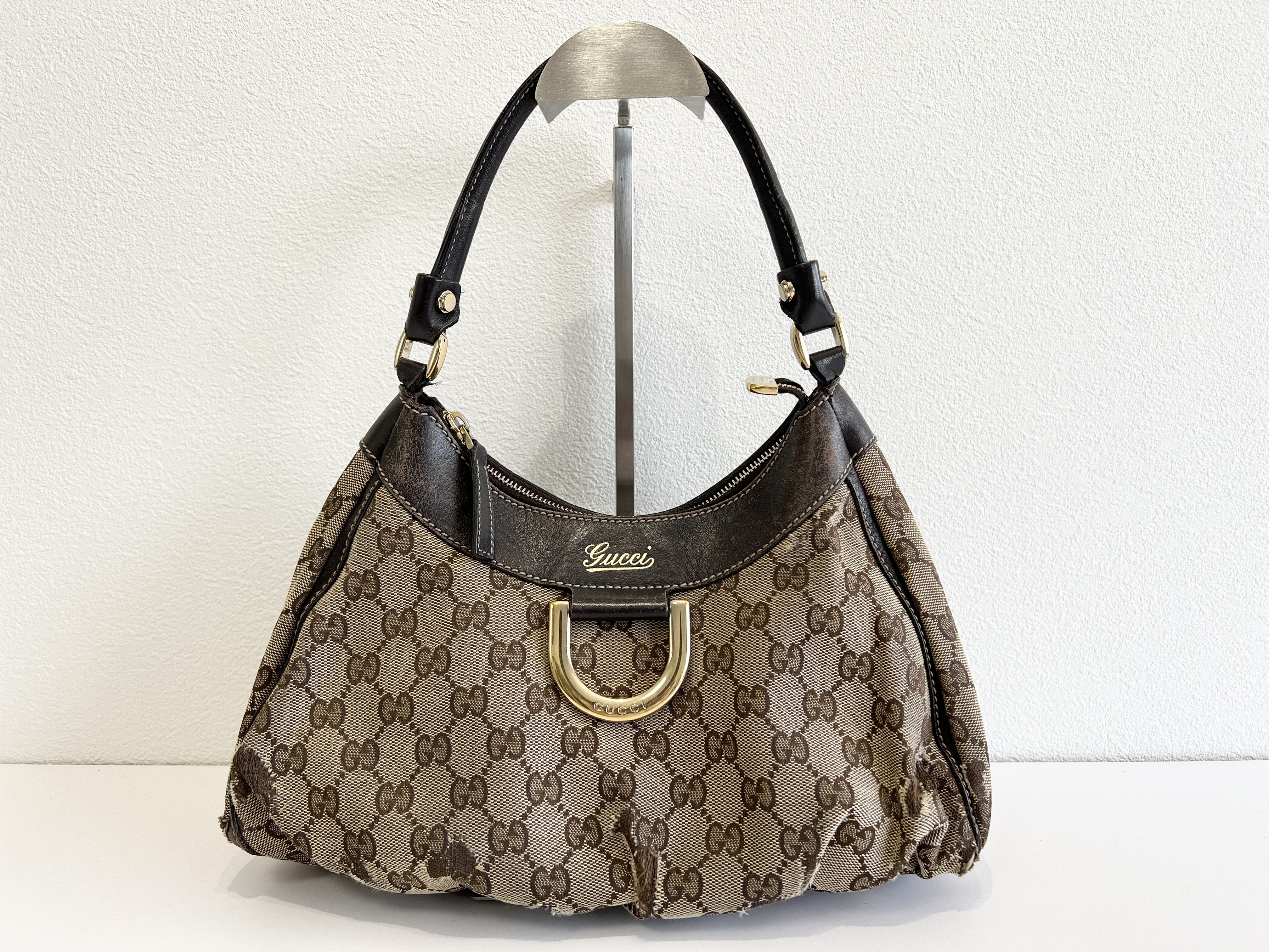 Abbey GG Logo Canvas Leather Handbag One Shoulder Bag