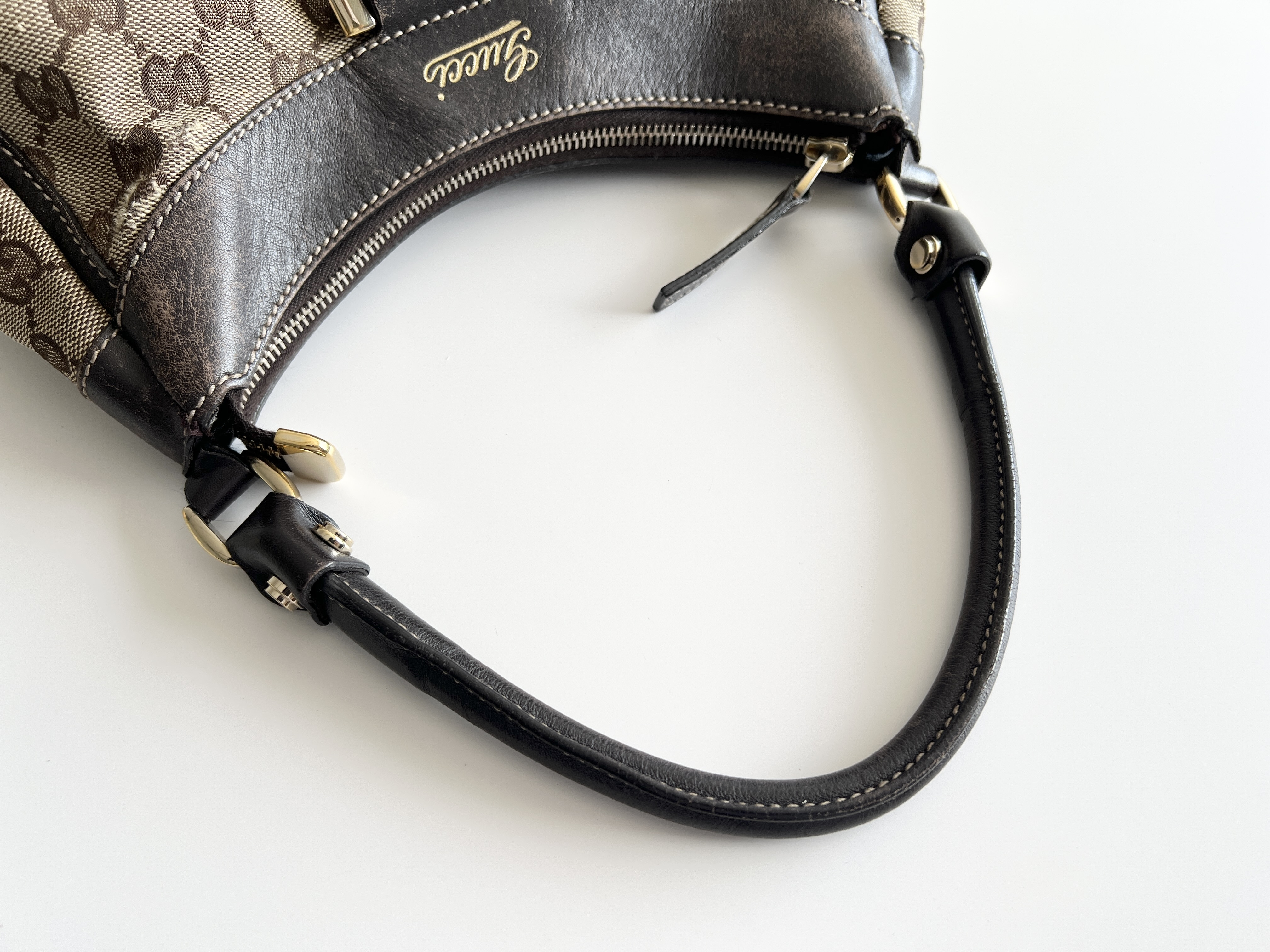 Abbey GG Logo Canvas Leather Handbag One Shoulder Bag — view 3