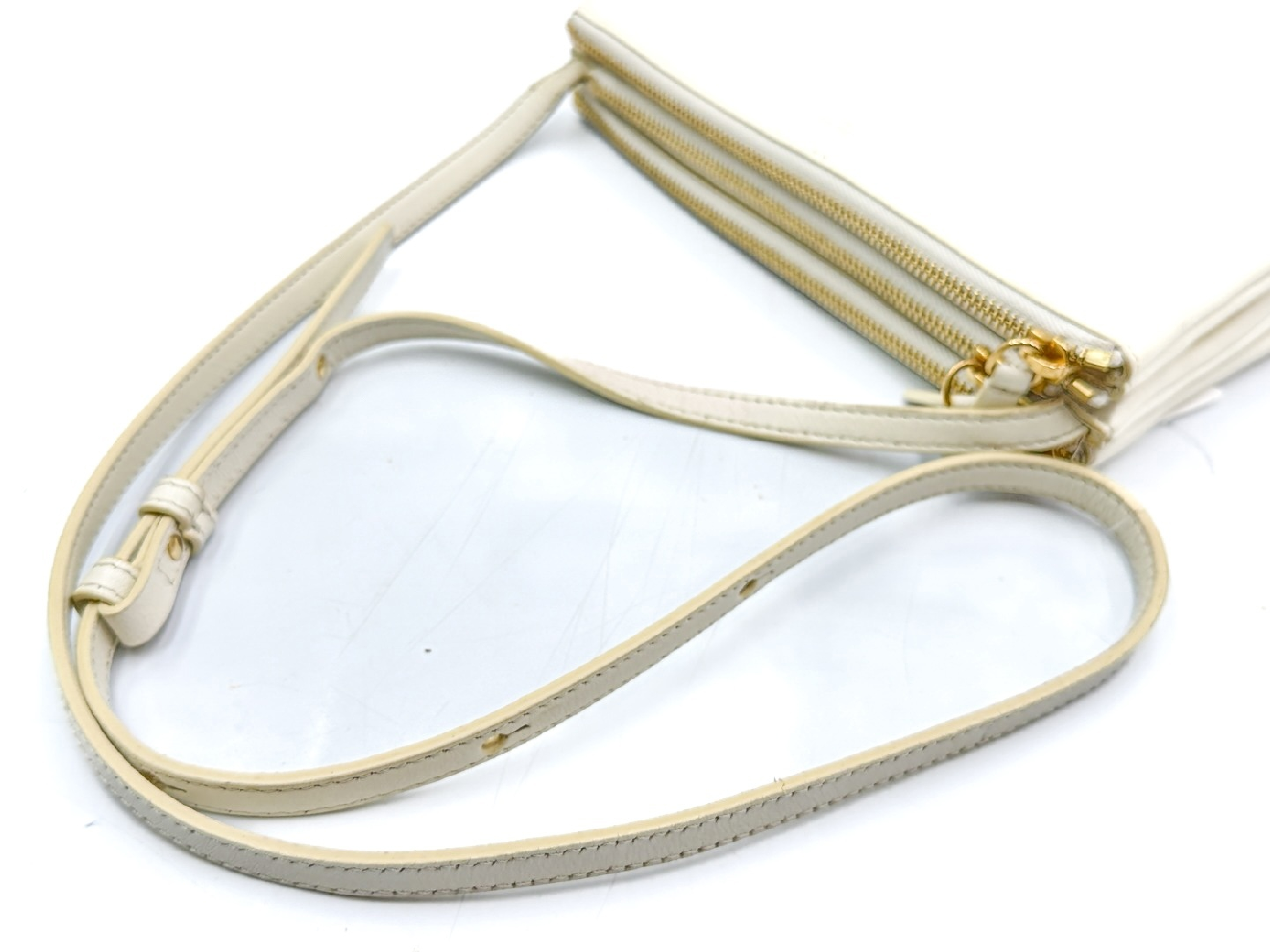 Trio White Leather Shoulder Bag with Gold Hardware — view 2