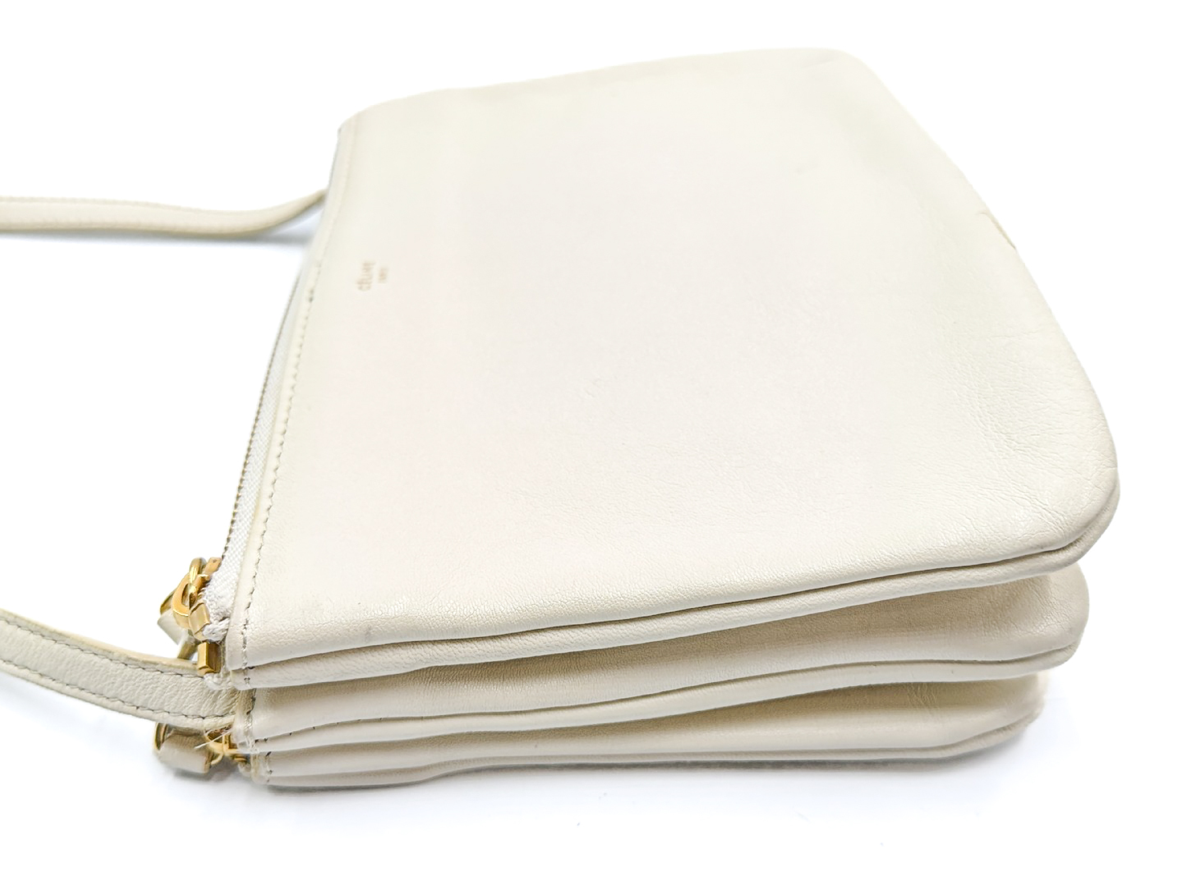 Trio White Leather Shoulder Bag with Gold Hardware — view 3