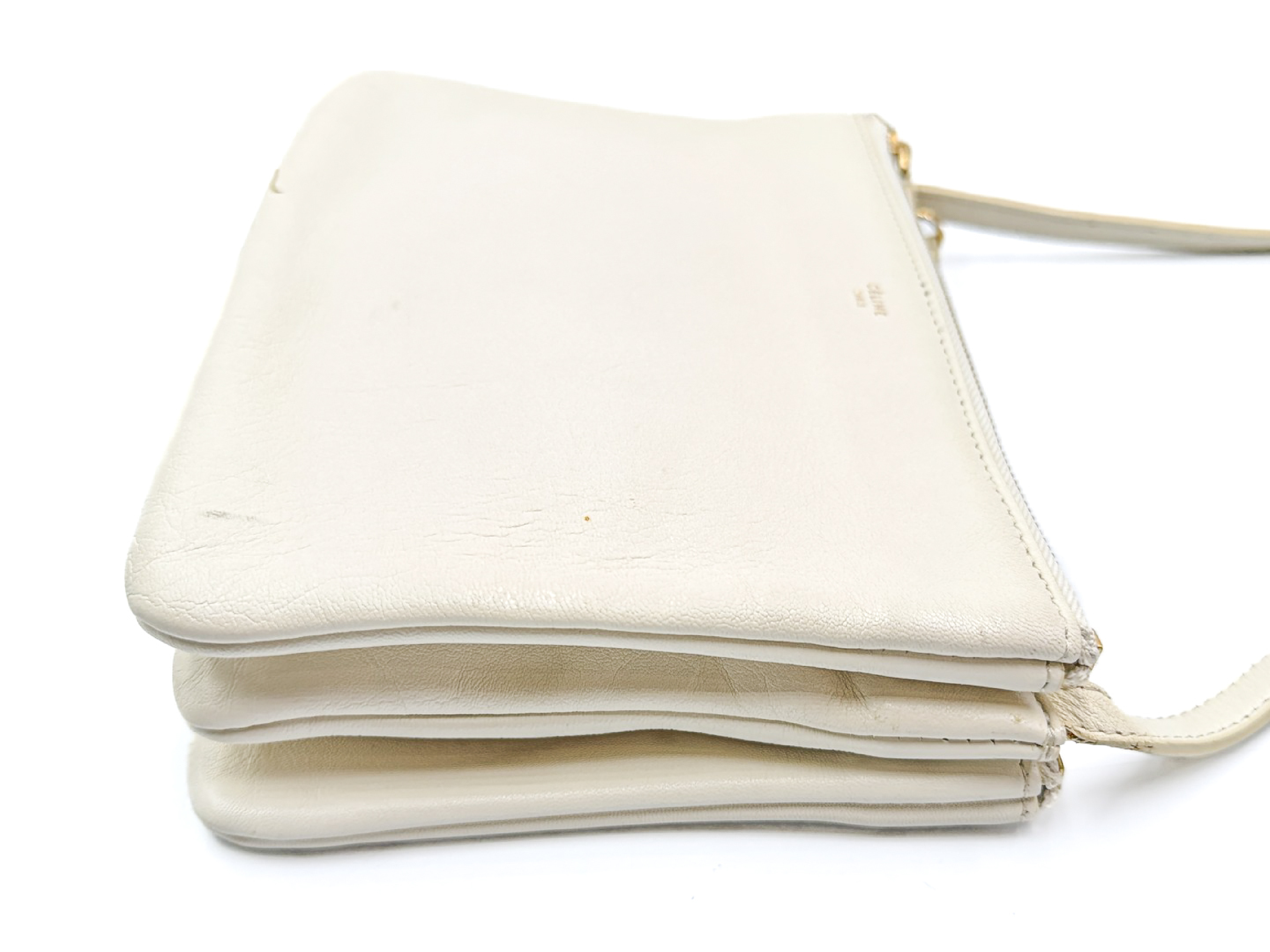 Trio White Leather Shoulder Bag with Gold Hardware — view 4