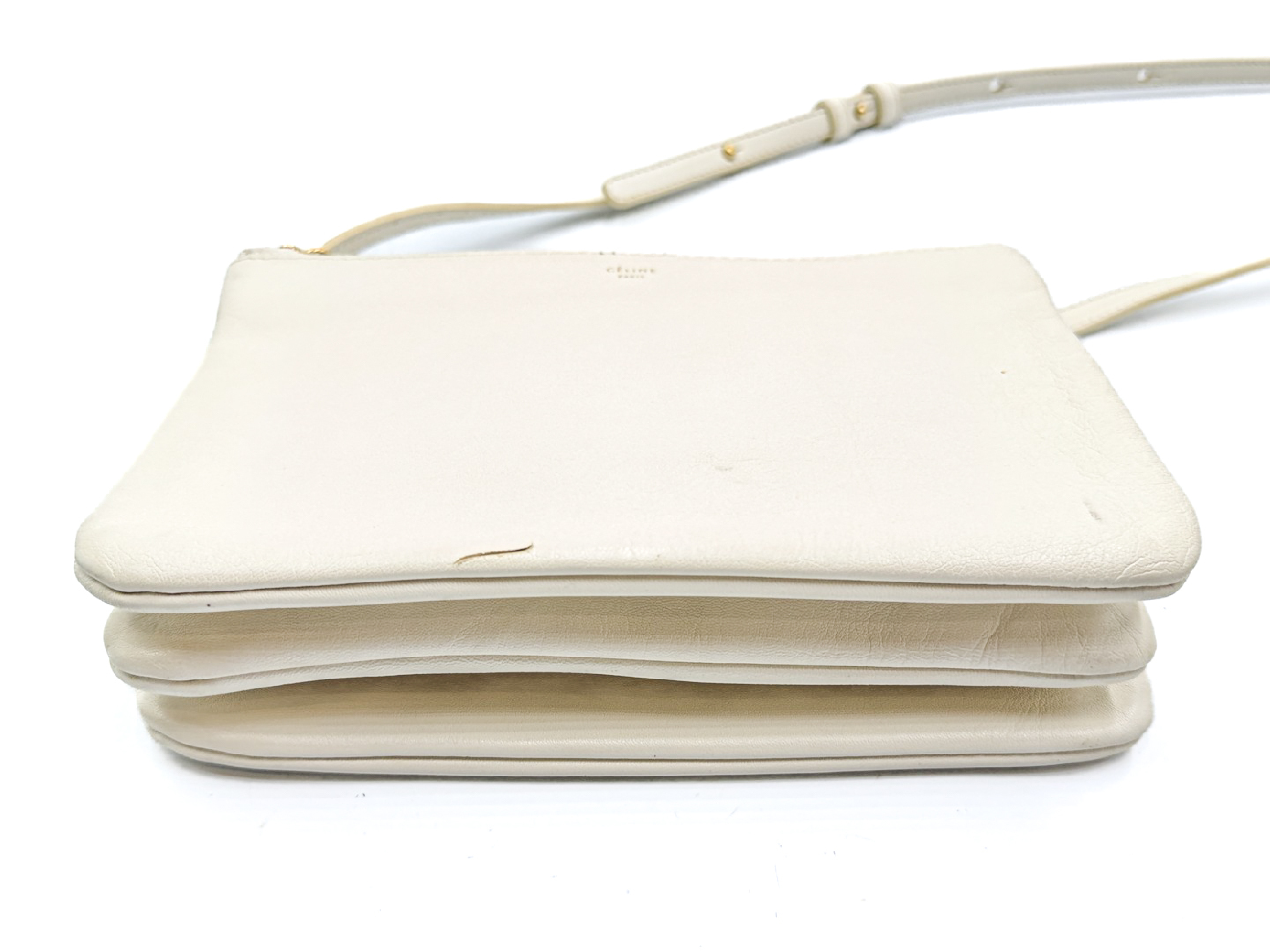 Trio White Leather Shoulder Bag with Gold Hardware — view 5