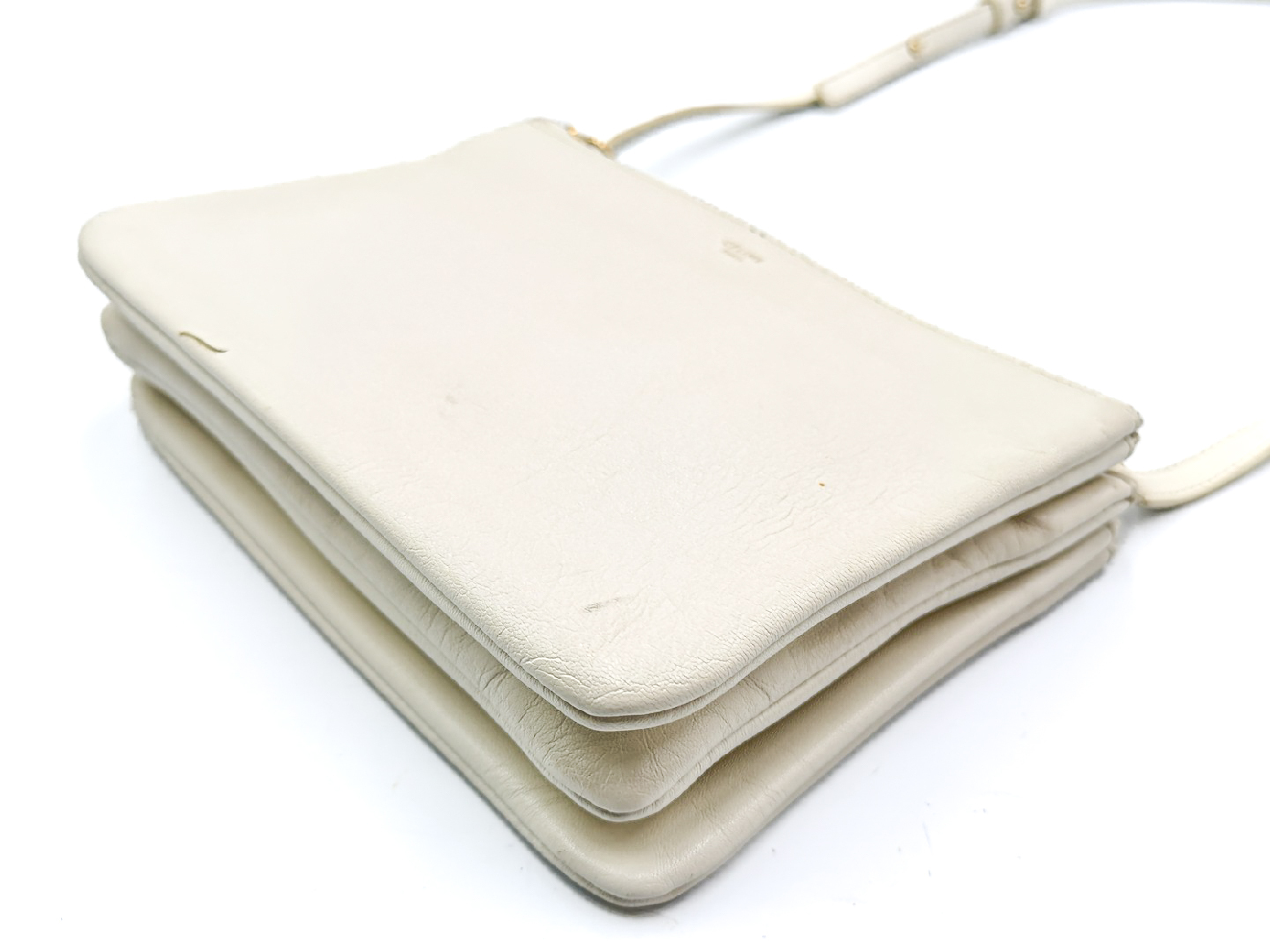 Trio White Leather Shoulder Bag with Gold Hardware — view 6