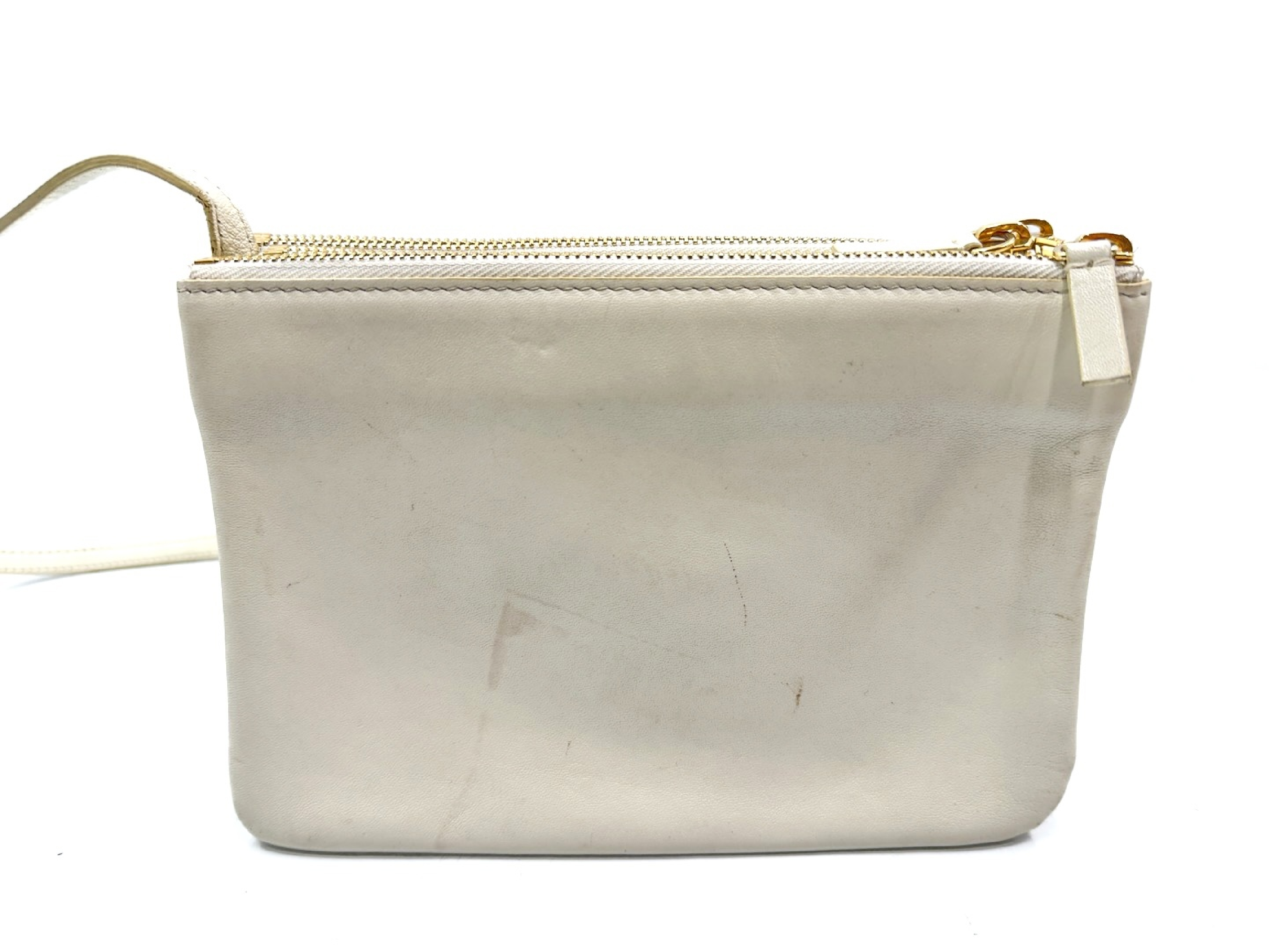 Trio White Leather Shoulder Bag with Gold Hardware — view 7