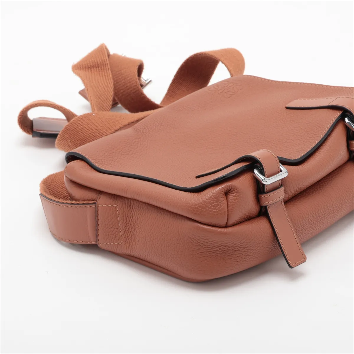 Military Messenger Bag, Leather Shoulder Bag, Brown — view 4